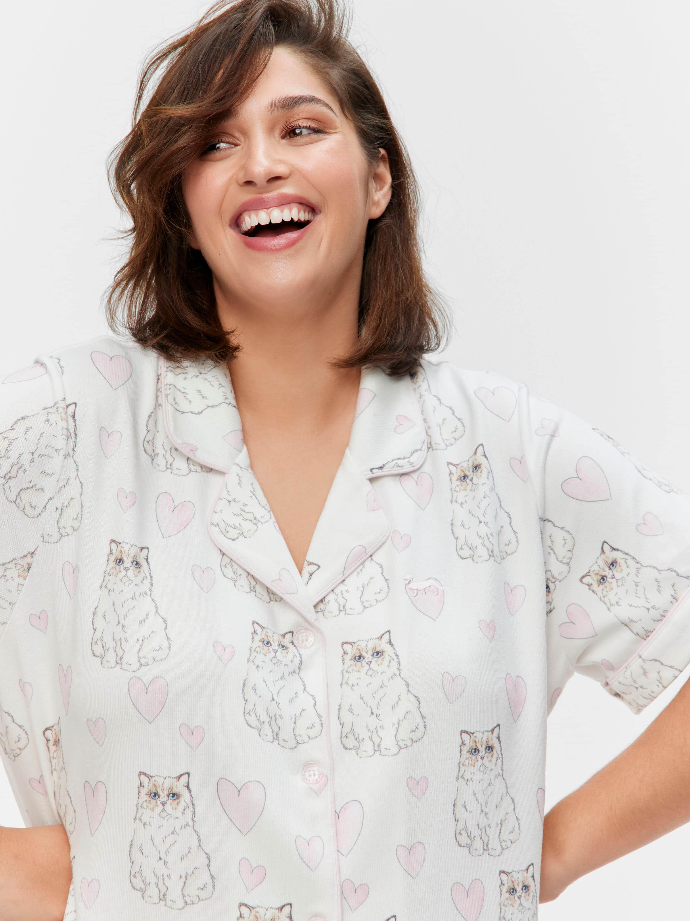 P.A. Plus Fluffy Cat Plush Shortie Pj Set