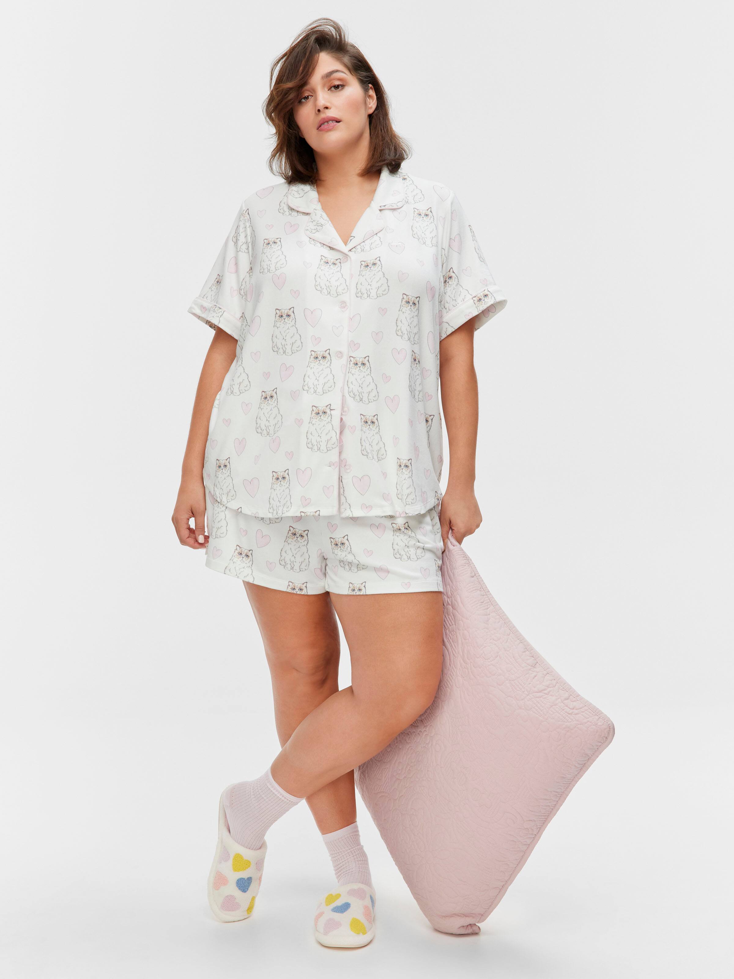P.A. Plus Fluffy Cat Plush Shortie Pj Set