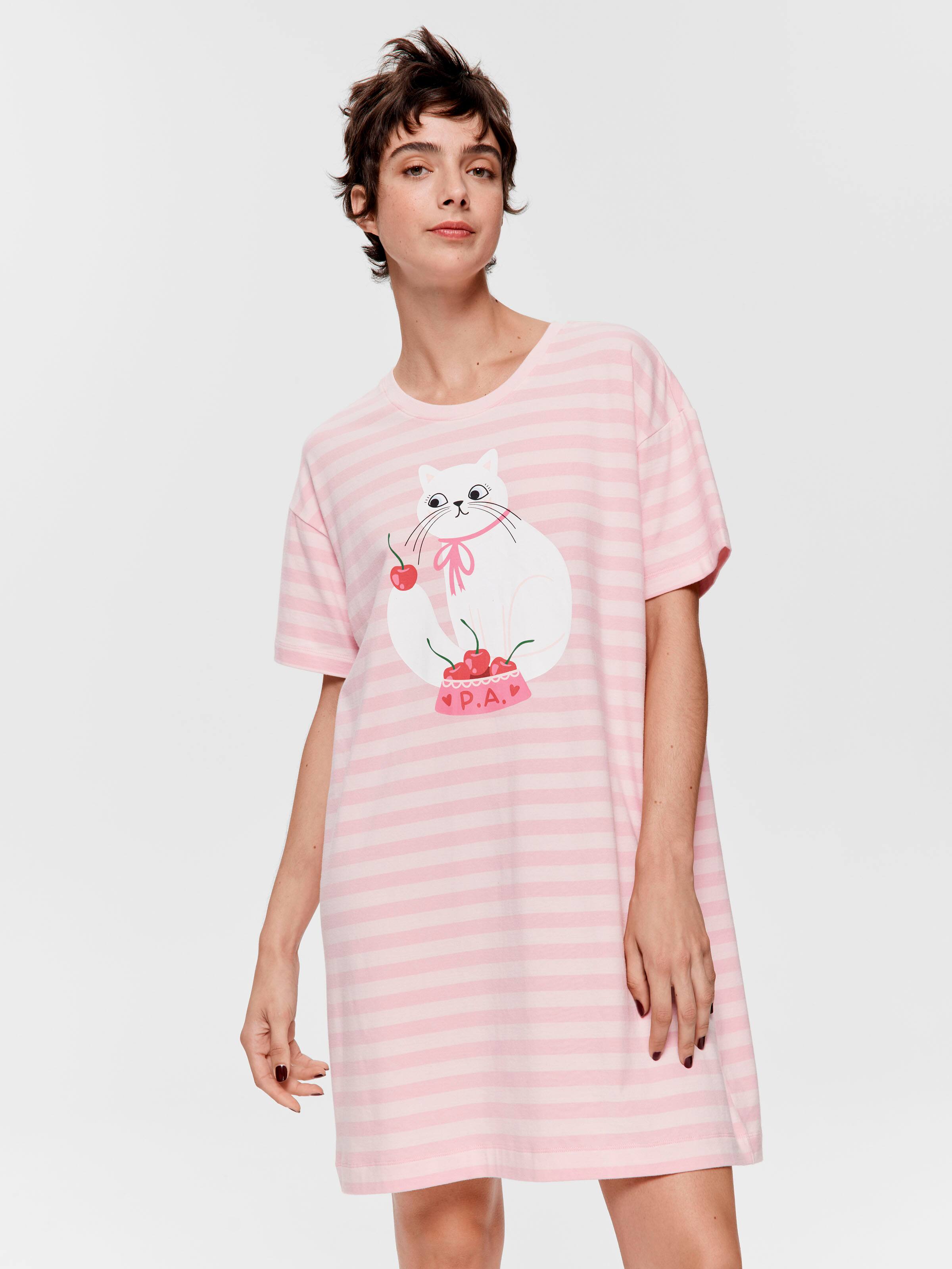 Cherry Cat Stripe Sleep Tee
