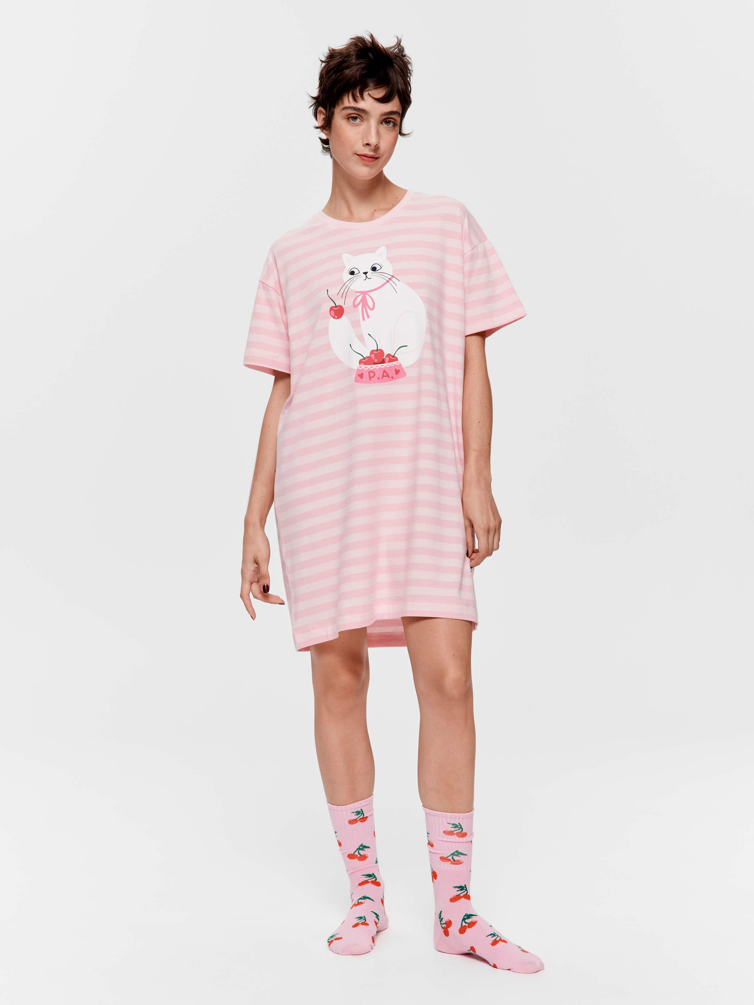 Cherry Cat Stripe Sleep Tee