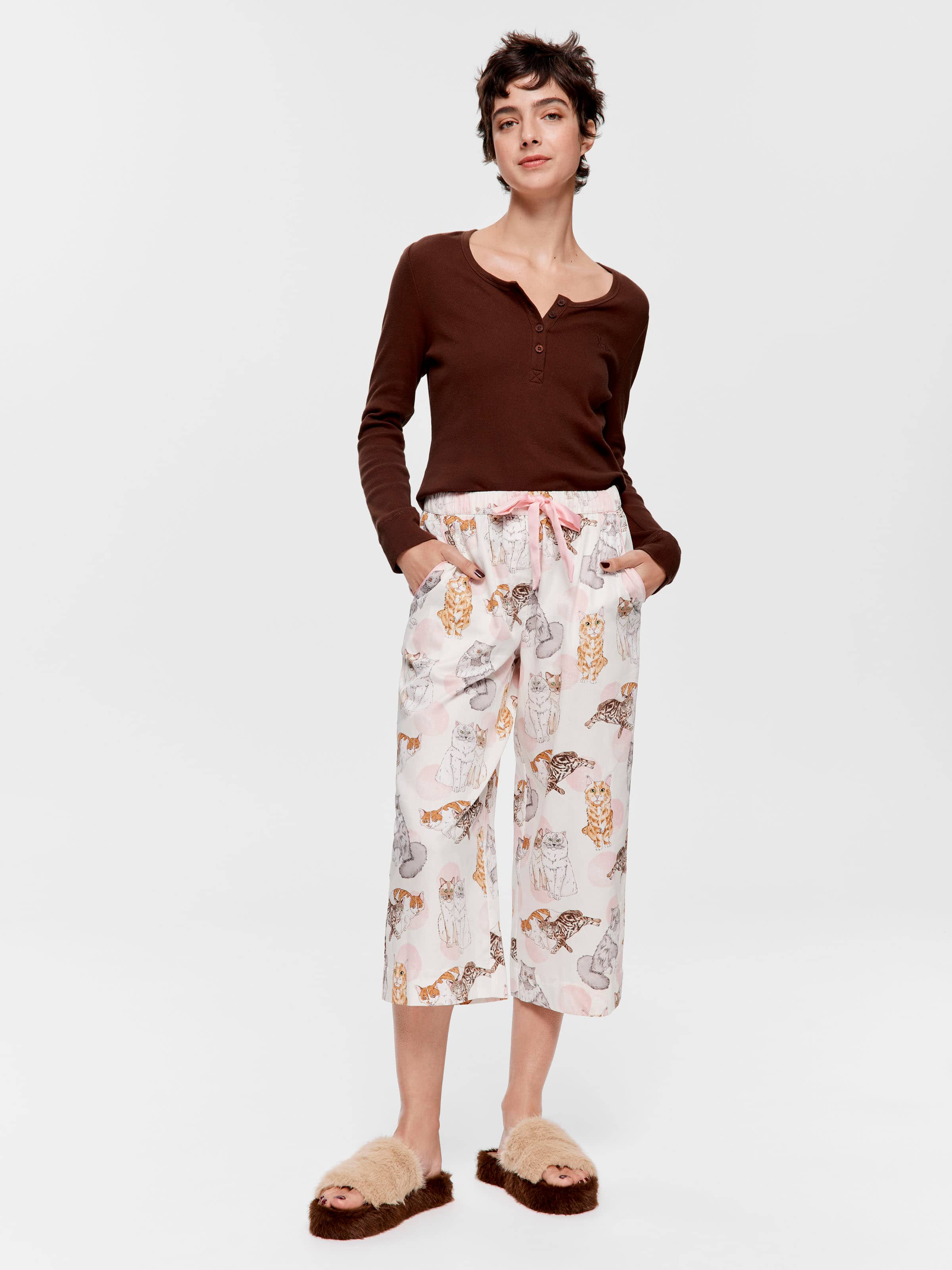 Cats 100% Cotton Cropped Fashion Pj Pant