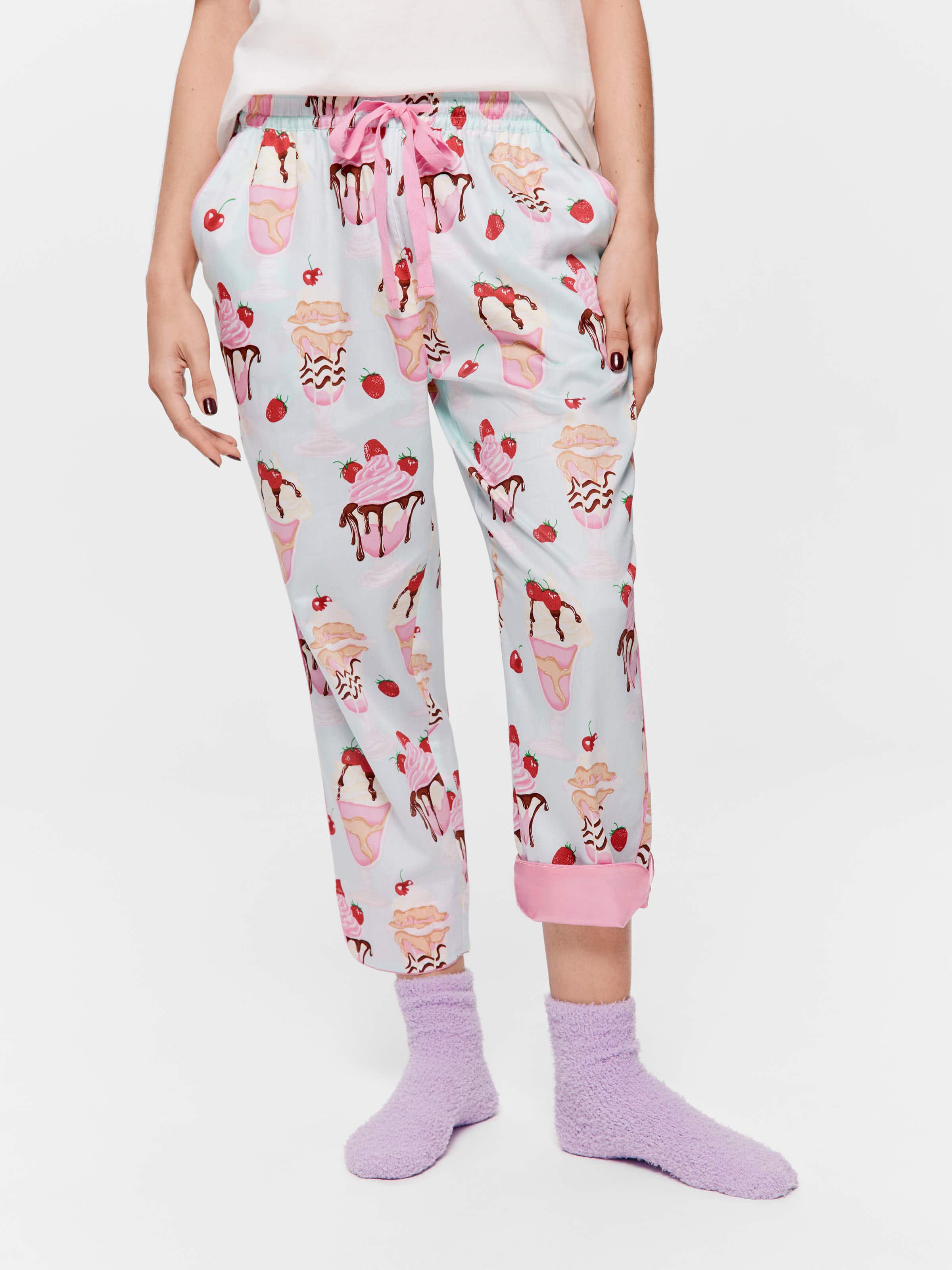Ice Cream Sundae 100% Cotton 3/4 Roll Up Pj Pant