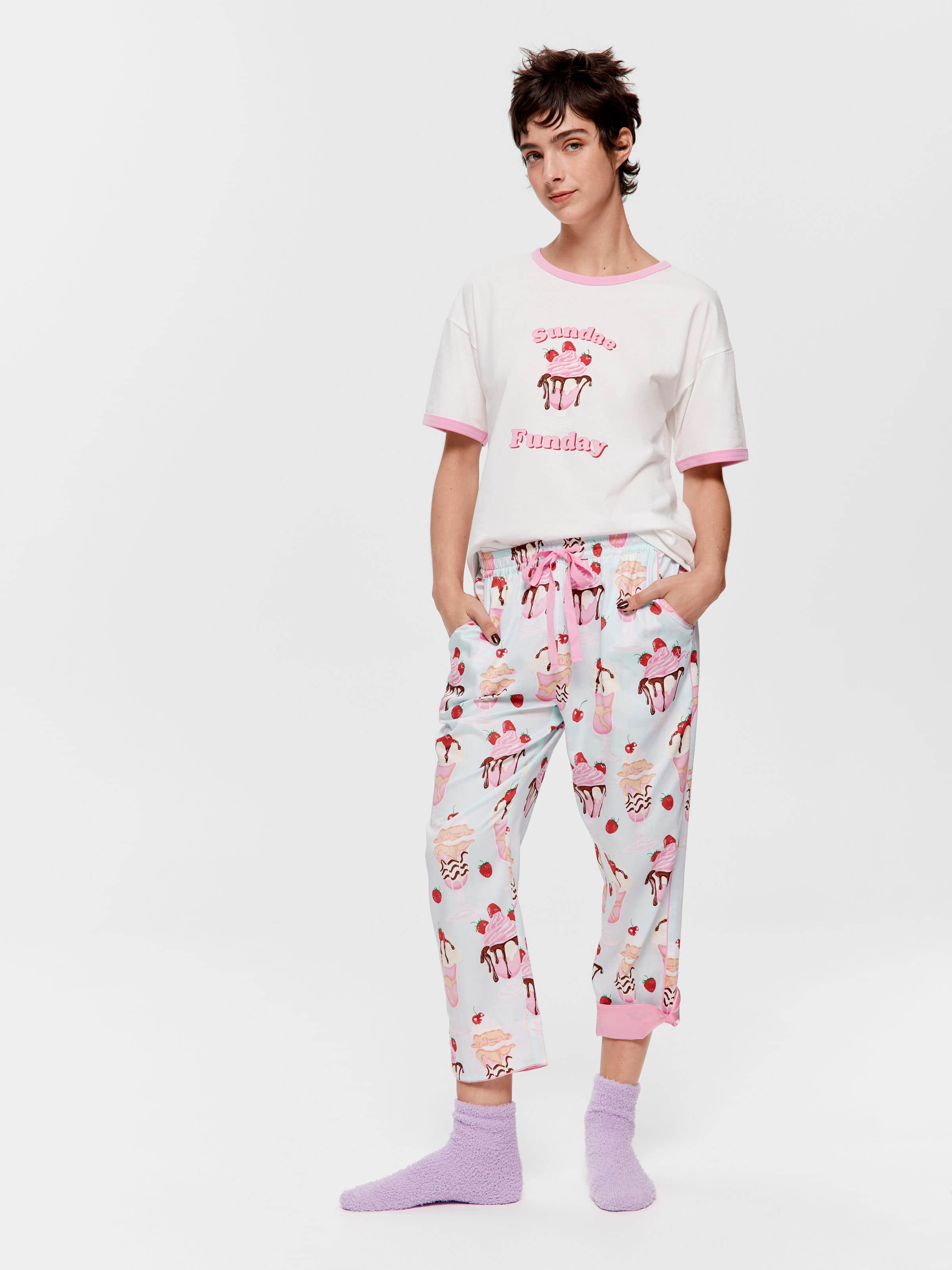 Ice Cream Sundae 100% Cotton 3/4 Roll Up Pj Pant