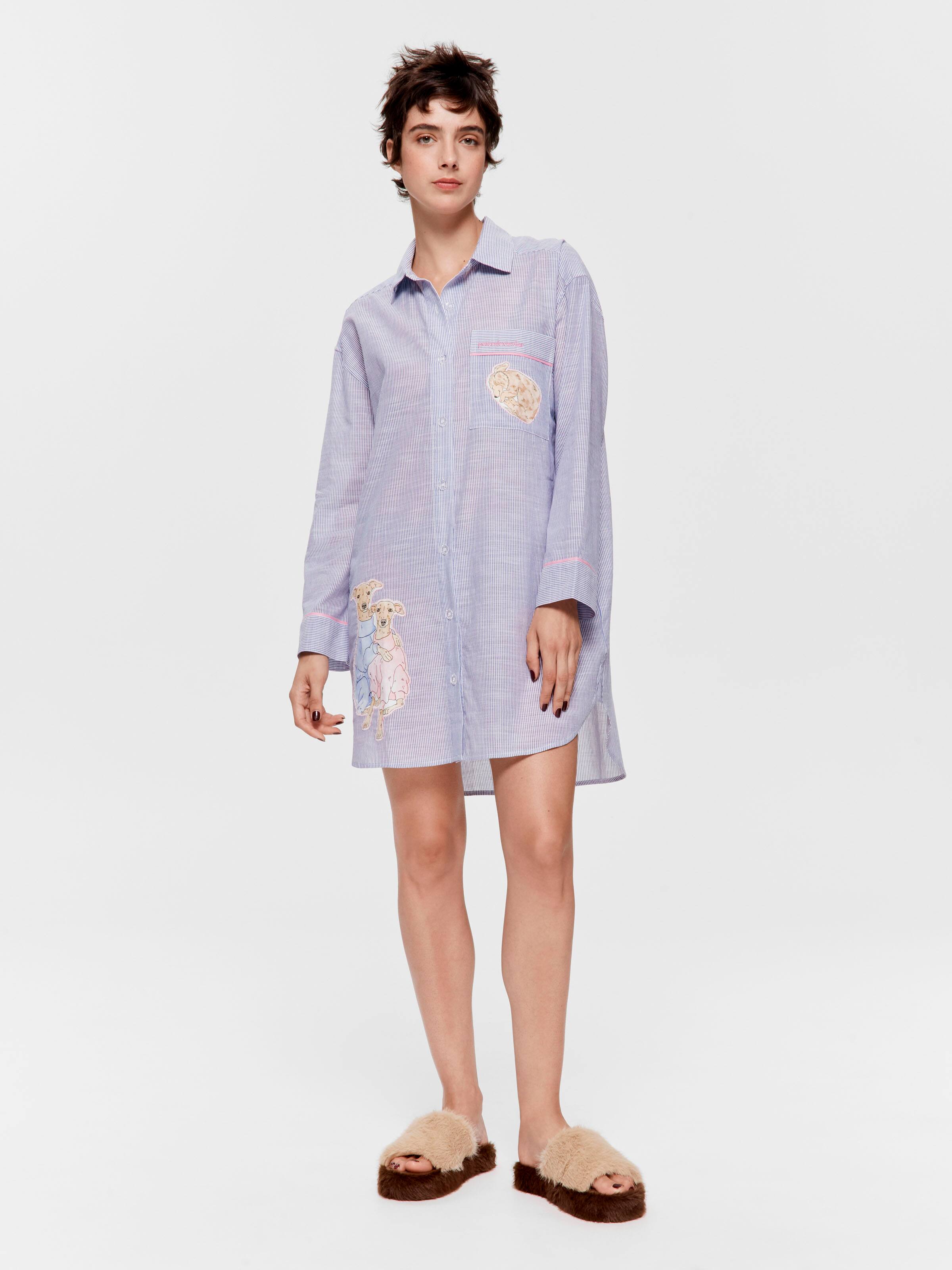 Doggo Striped 100% Cotton Long Sleeve Nightshirt