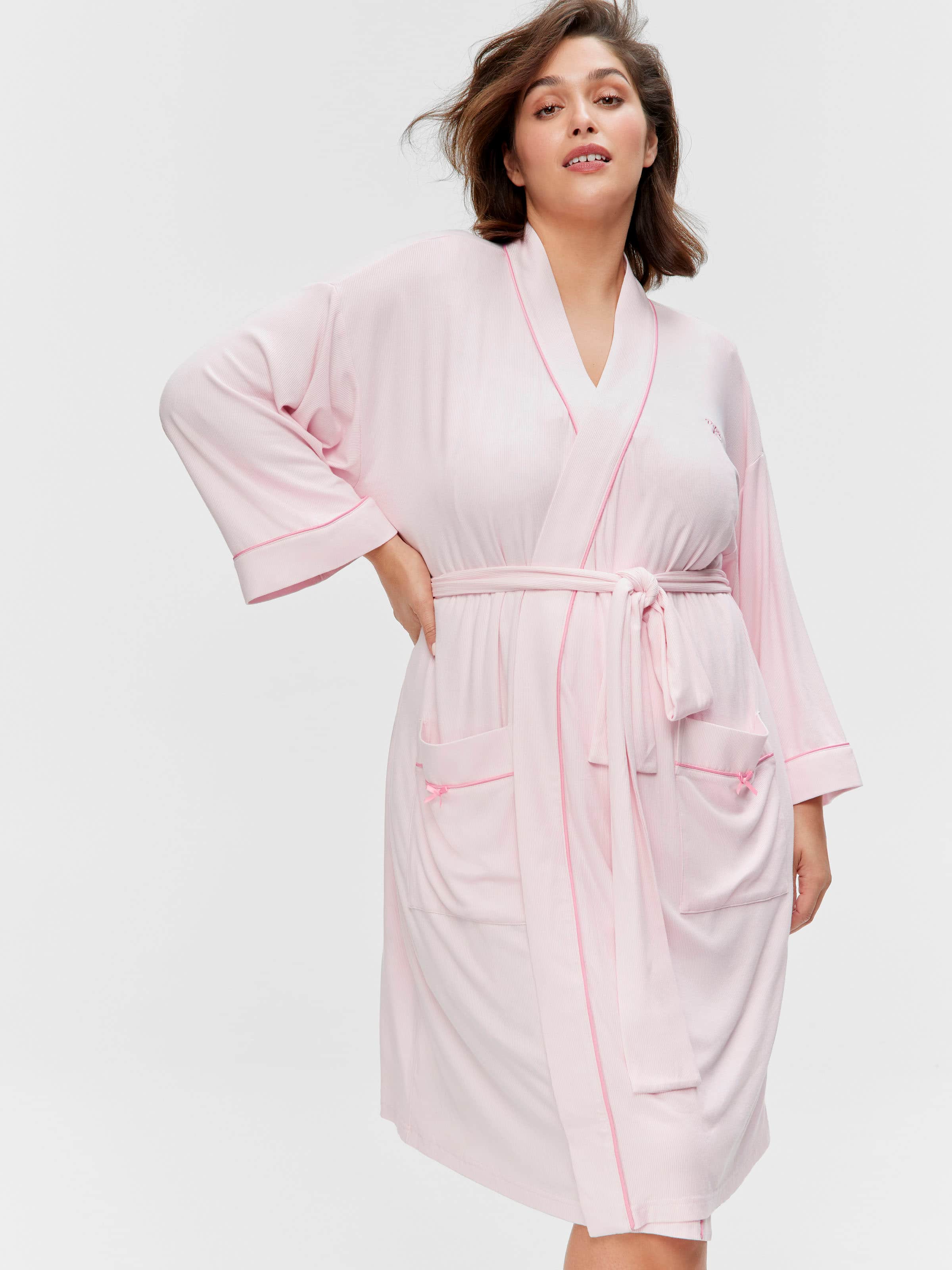 P.A. Plus Pink Bow Rib Knit Gown