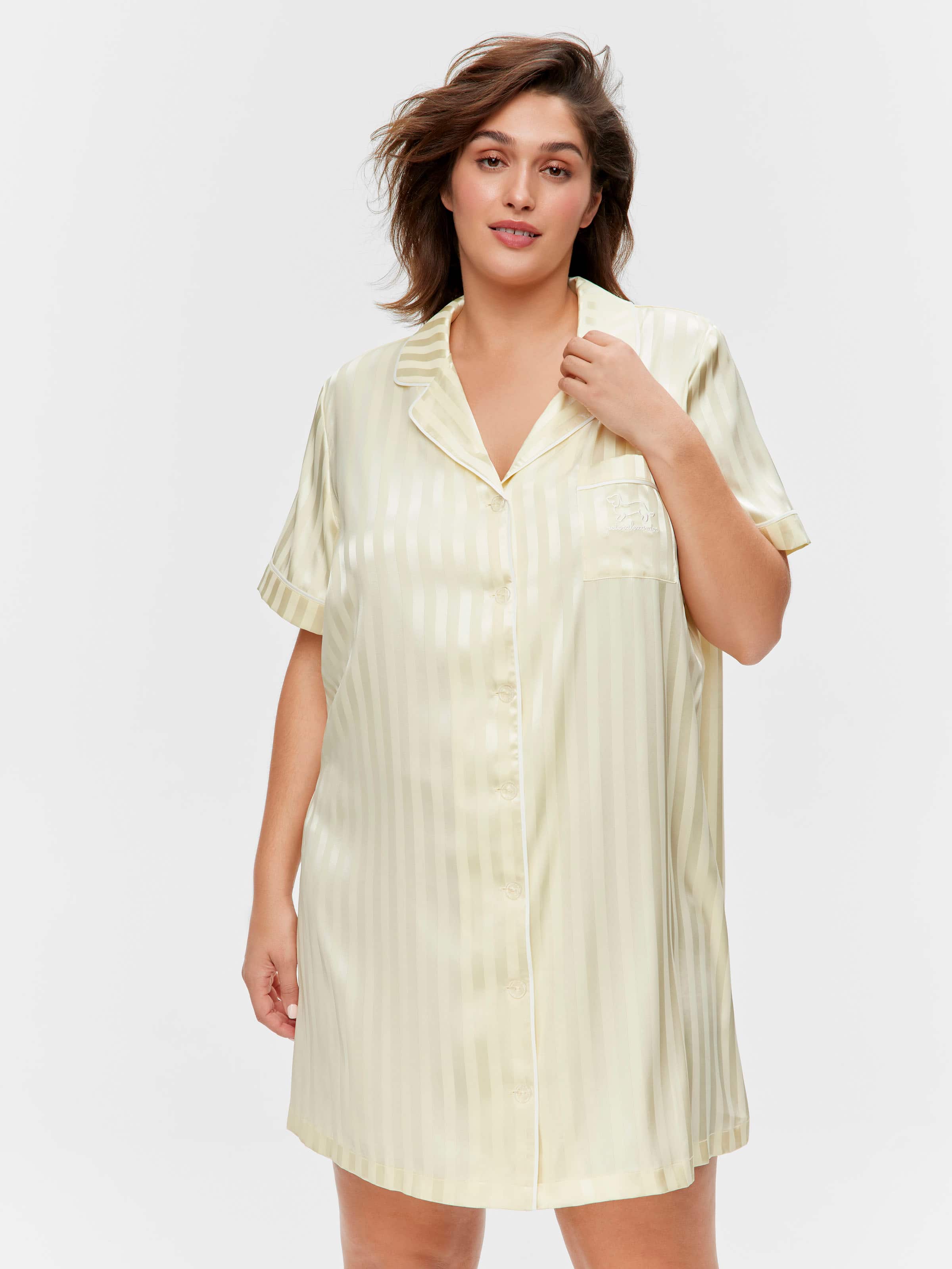 P.A. Plus Butter Stripe Chic Satin Nightshirt