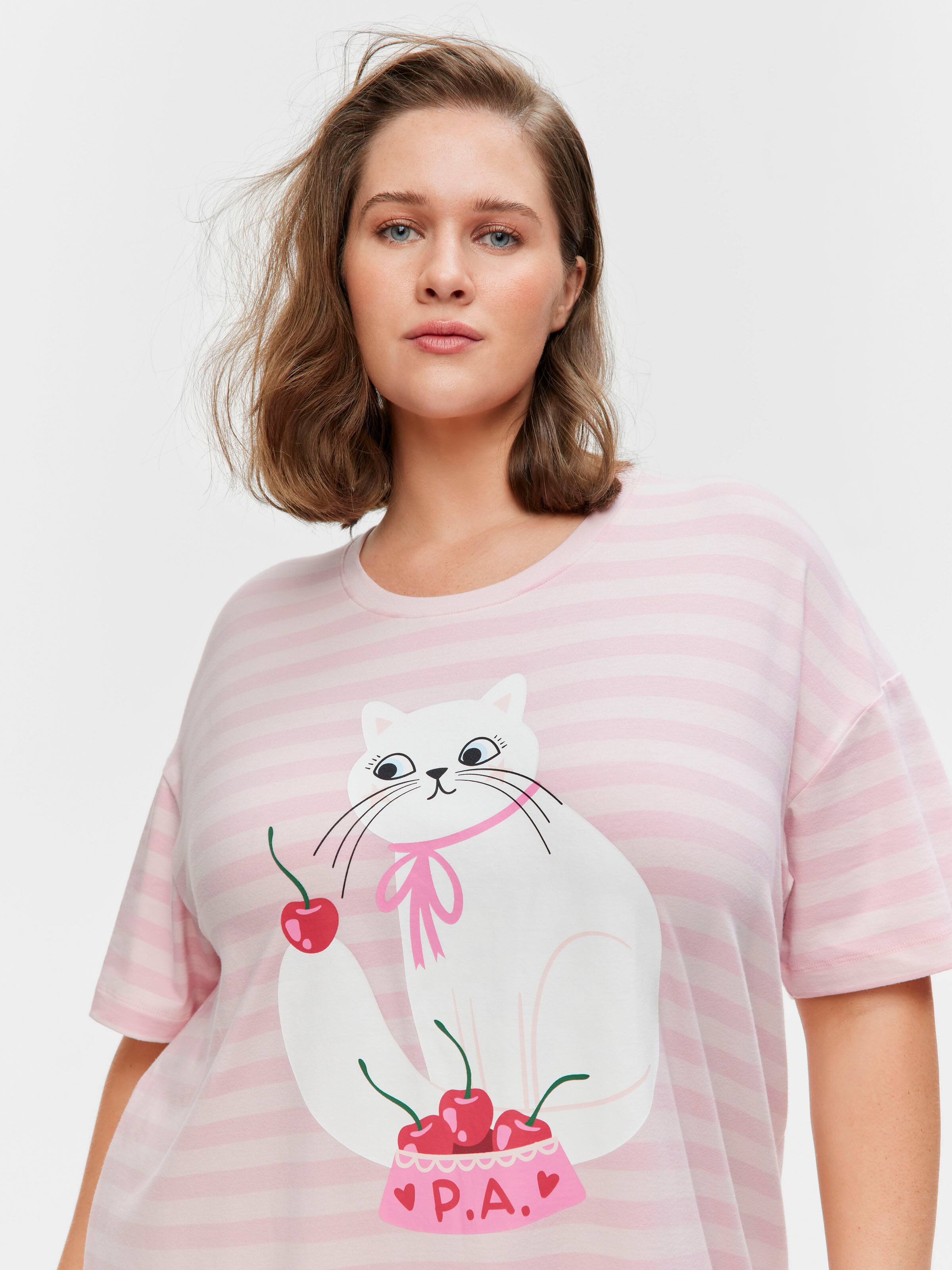 P.A. Plus Cherry Cat Stripe Sleep Tee