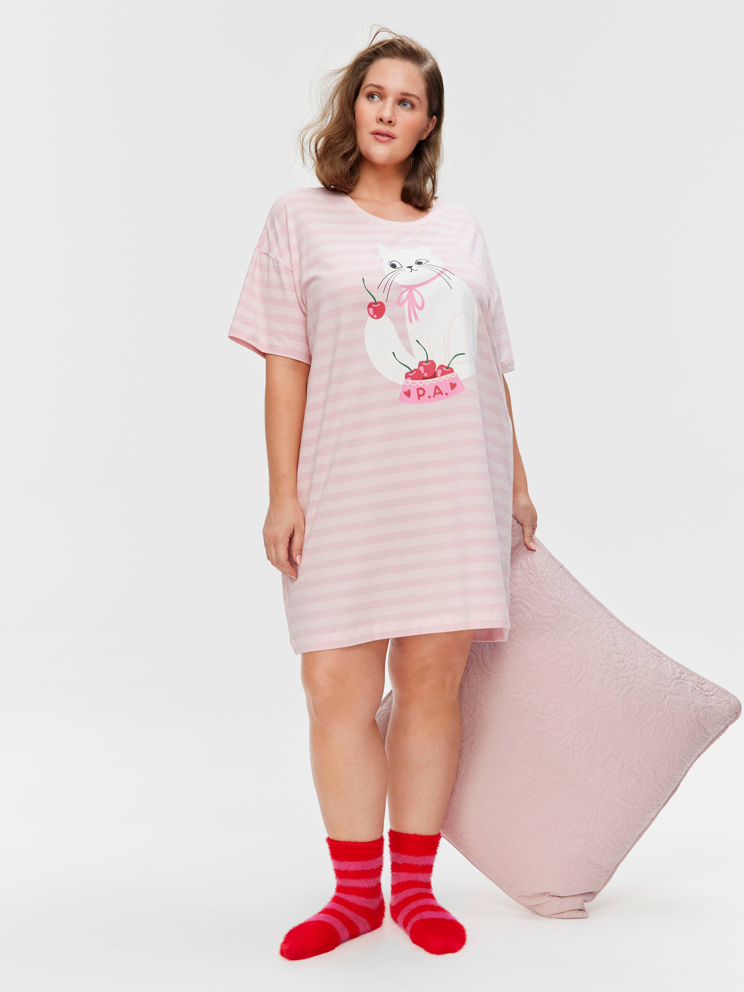 P.A. Plus Cherry Cat Stripe Sleep Tee