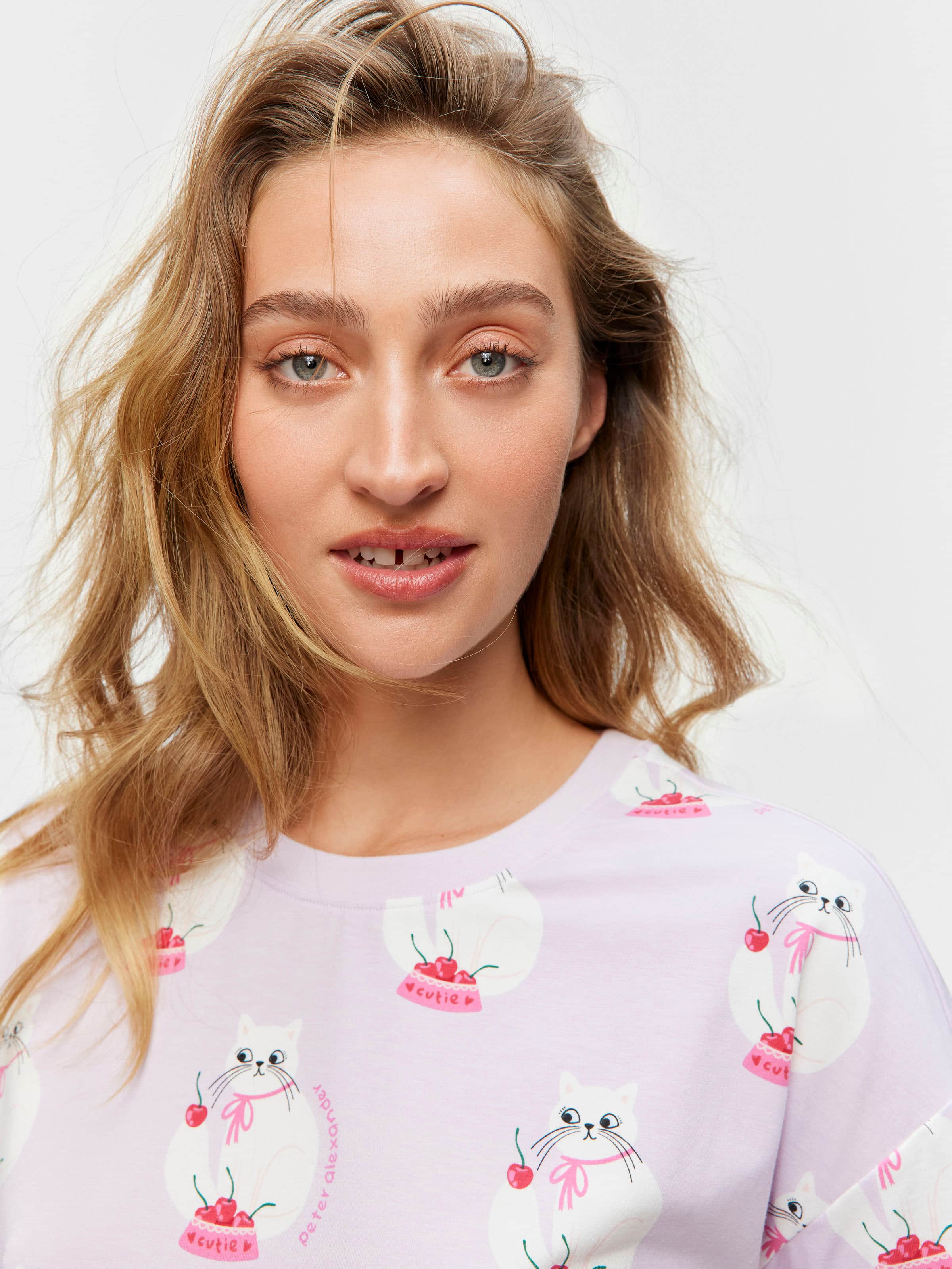 Cherry Cat Oversized Tee