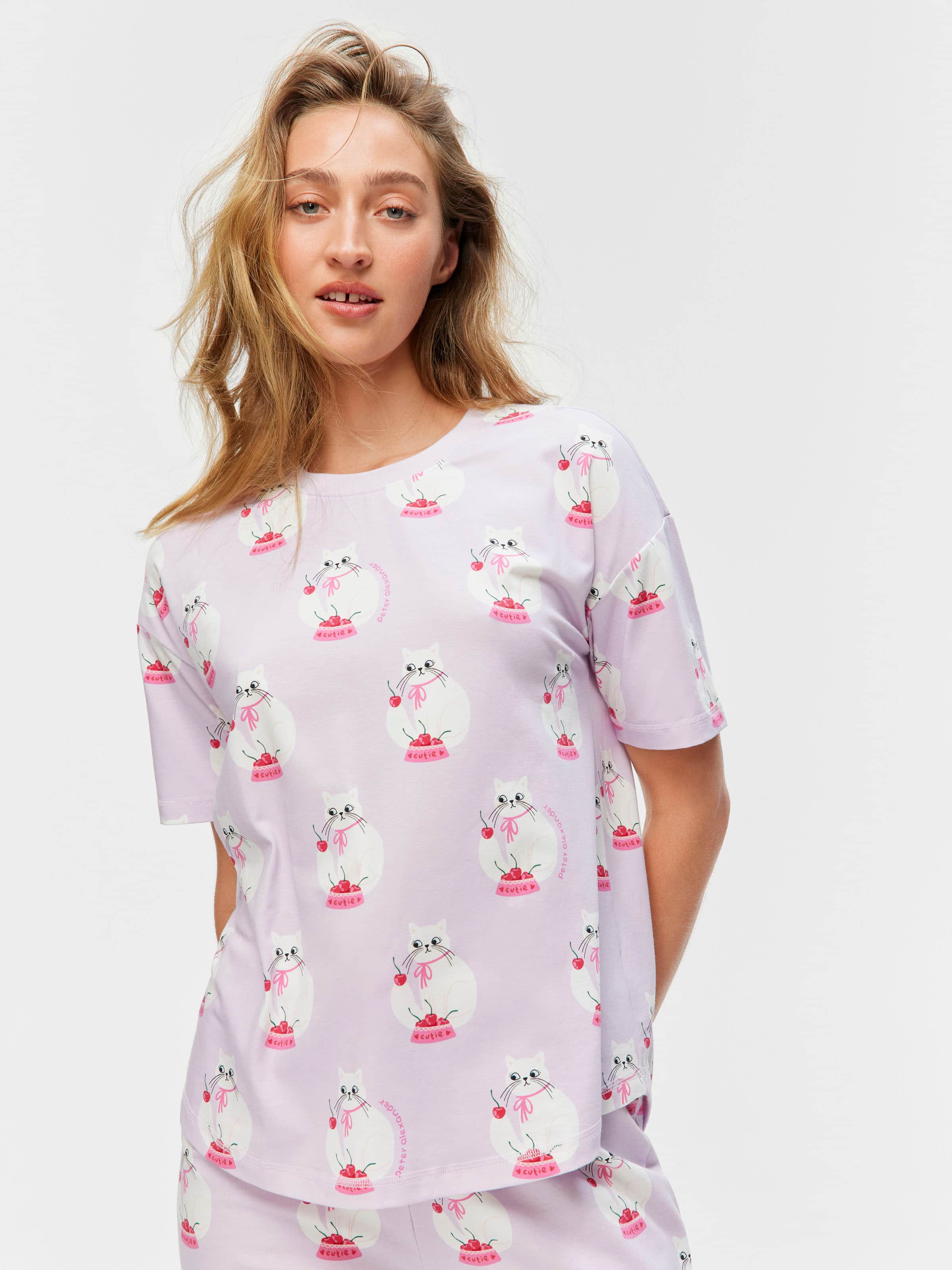 Cherry Cat Oversized Tee