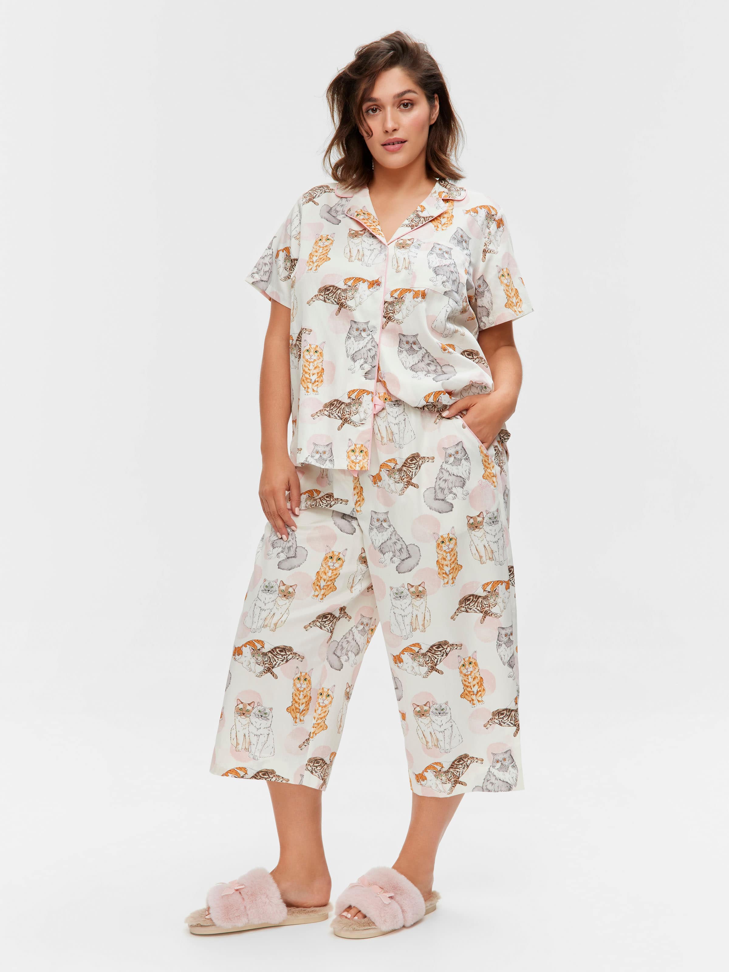 P.A. Plus Cats 100% Cotton Cropped Fashion Pj Pant