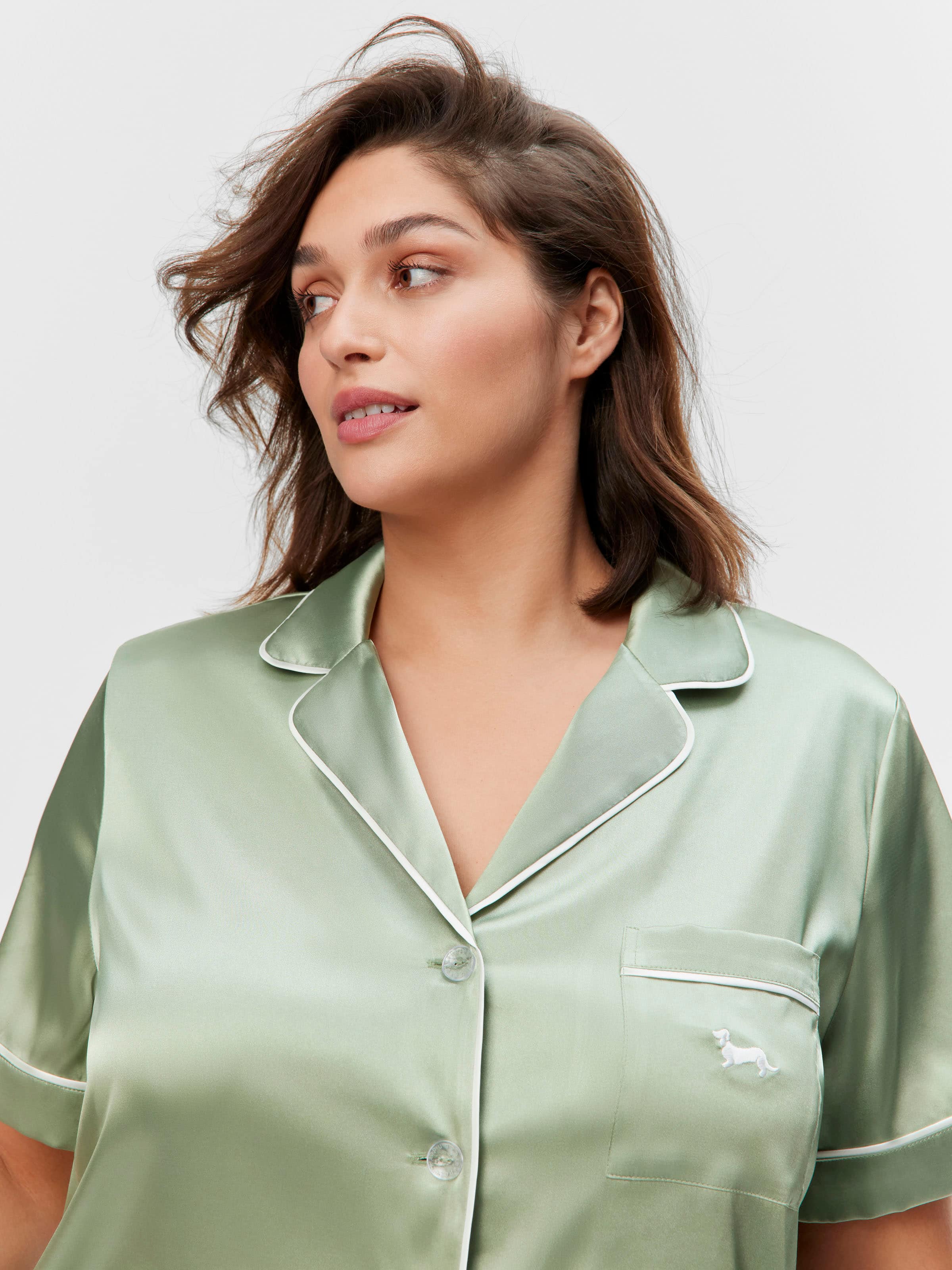 P.A. Plus Sage Chic Satin Shortie Pj Set