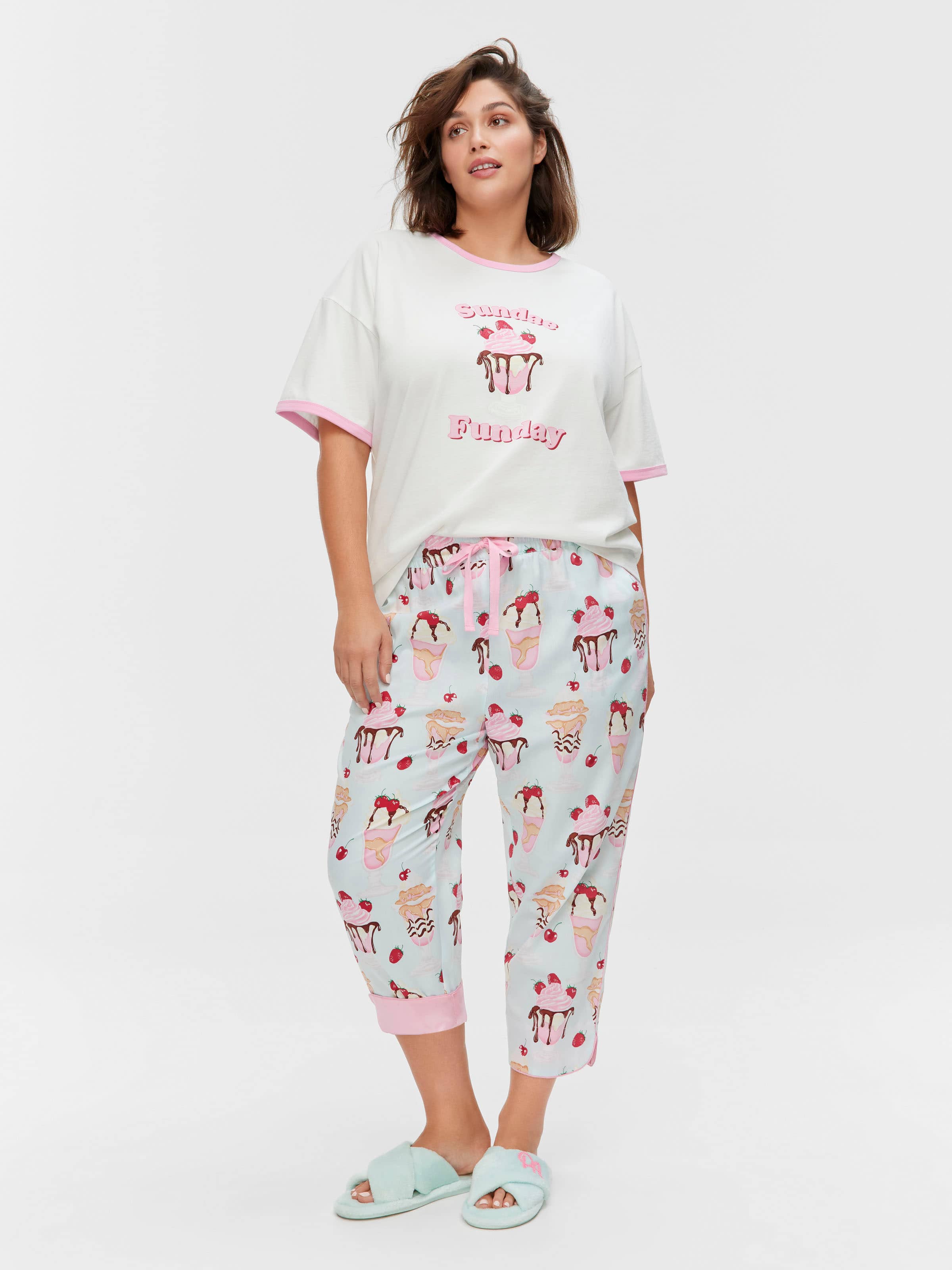 P.A. Plus Ice Cream Sundae 100% Cotton 3/4 Roll Up Pj Pant