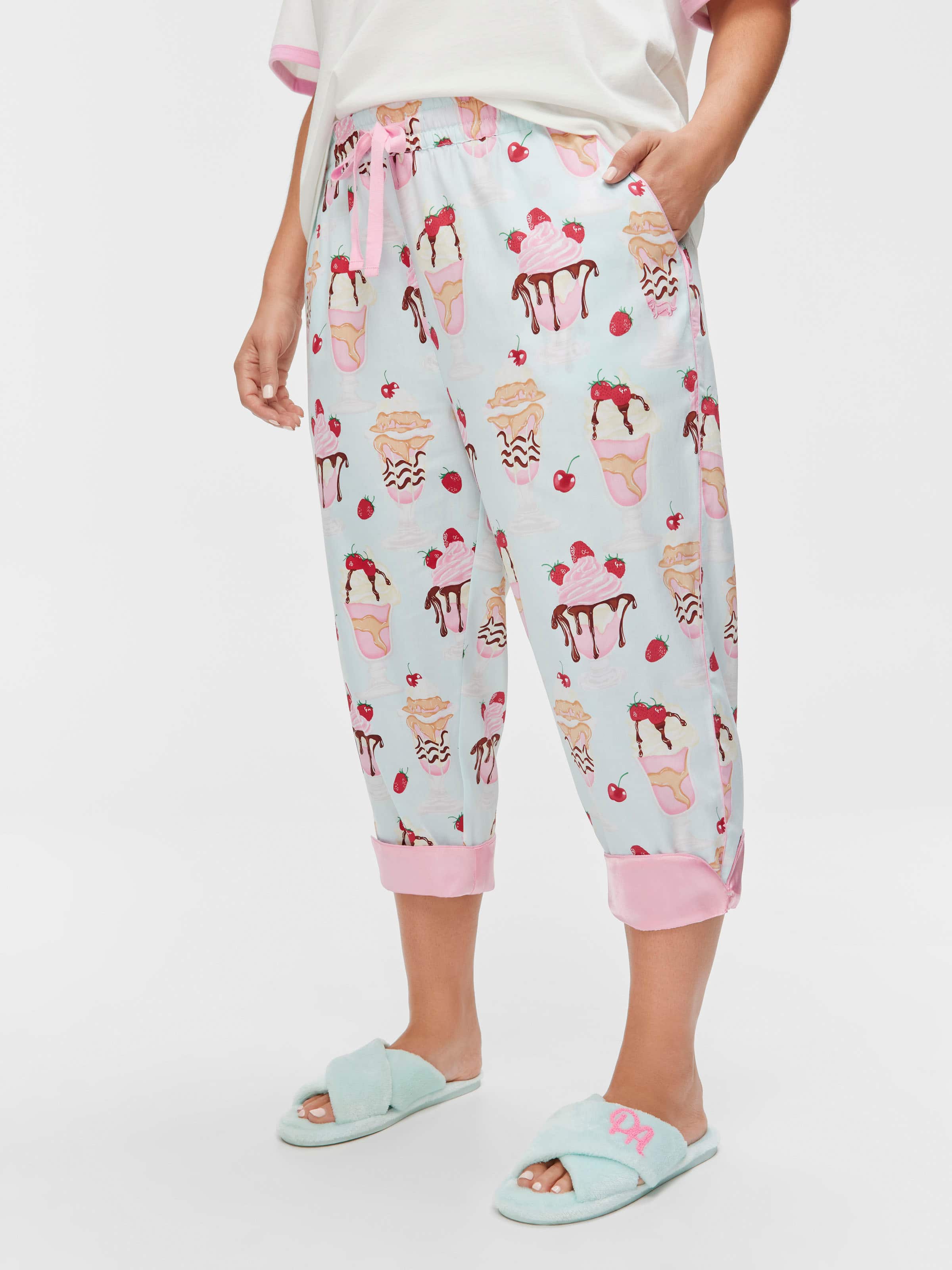 P.A. Plus Ice Cream Sundae 100% Cotton 3/4 Roll Up Pj Pant