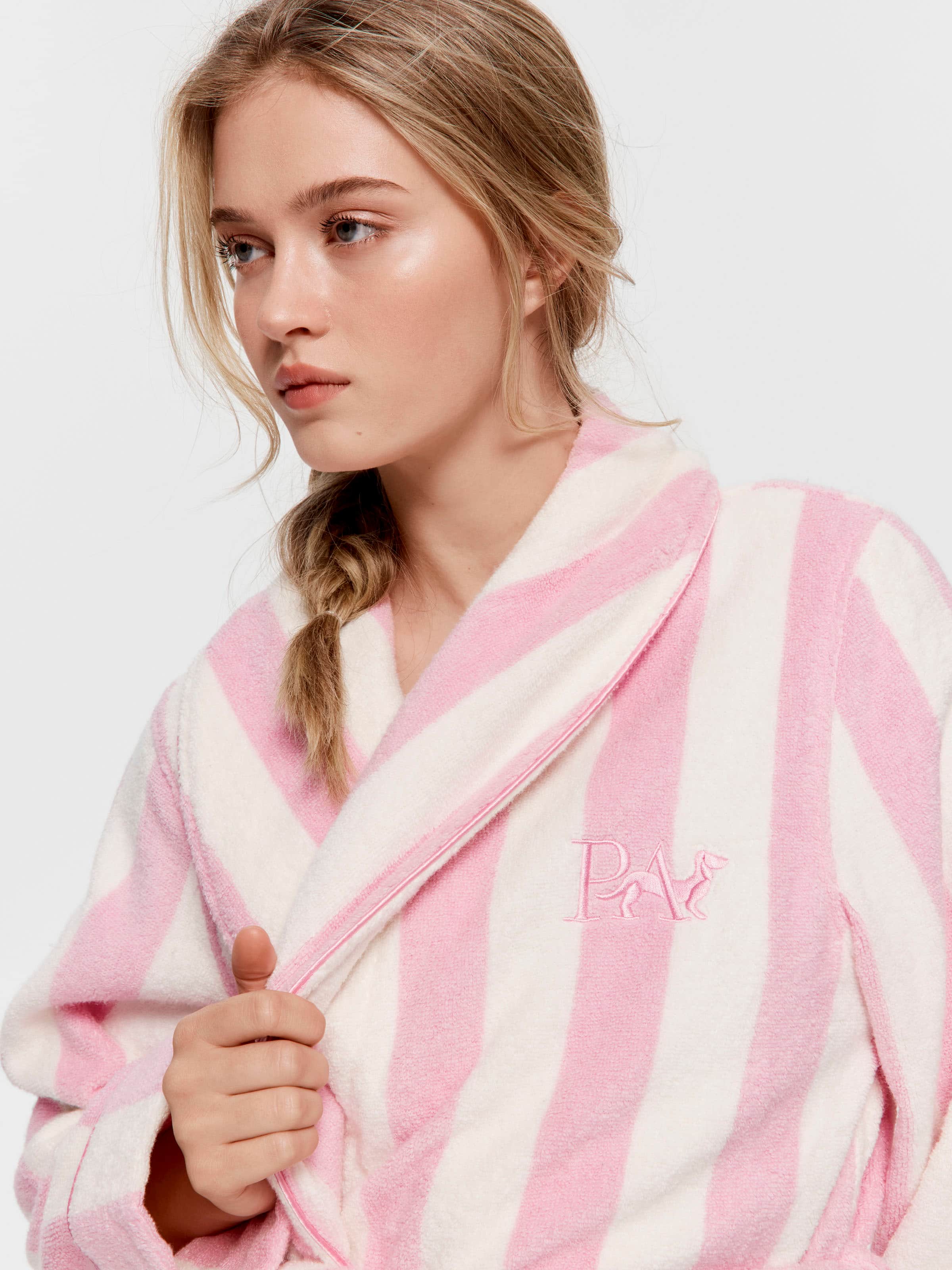 Pink Stripe 100% Cotton Towelling Gown