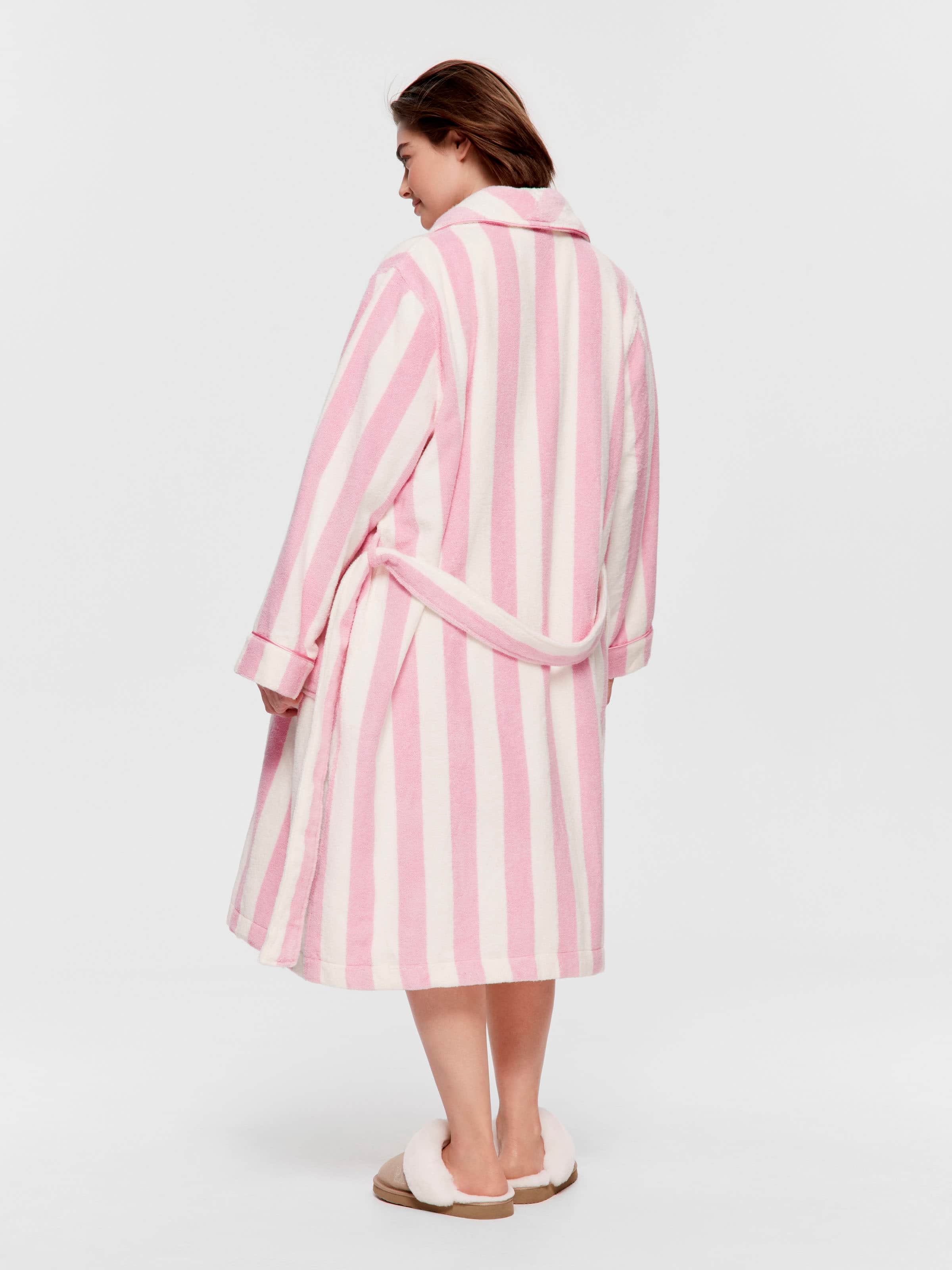 P.A. Plus Pink Stripe 100% Cotton Towelling Gown