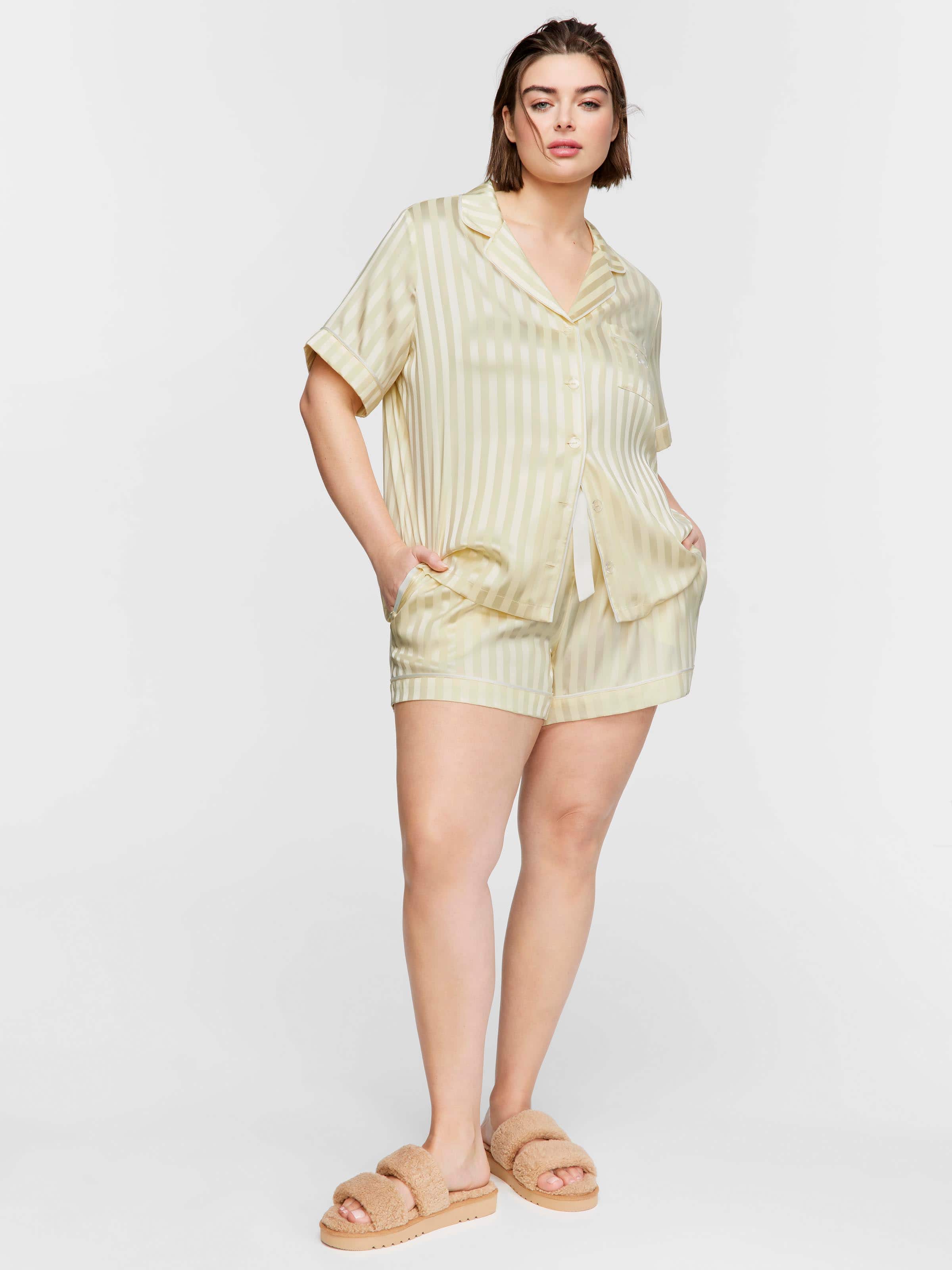 P.A. Plus Butter Stripe Chic Satin Shortie Pj Set