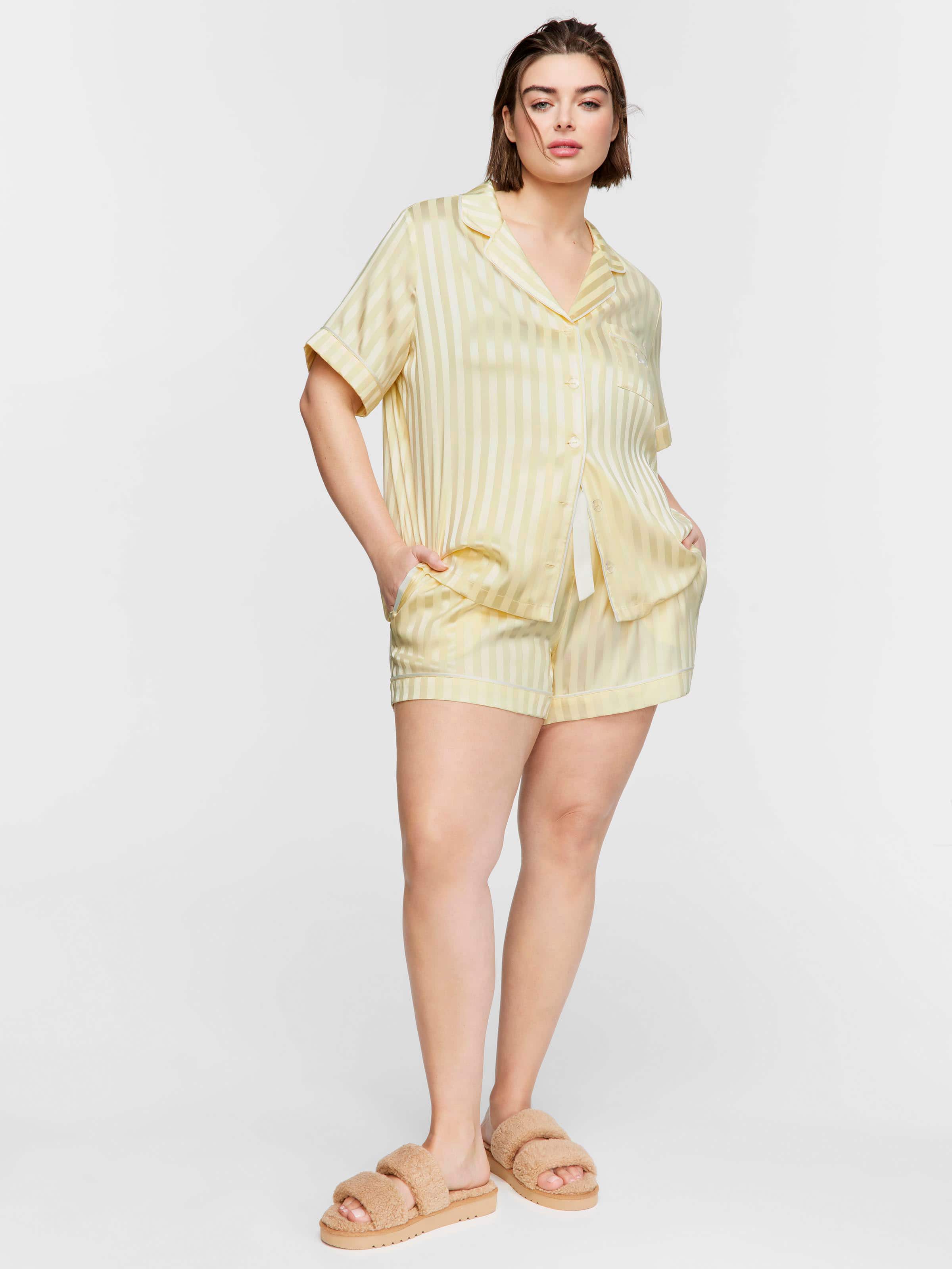 P.A. Plus Butter Stripe Chic Satin Shortie Pj Set