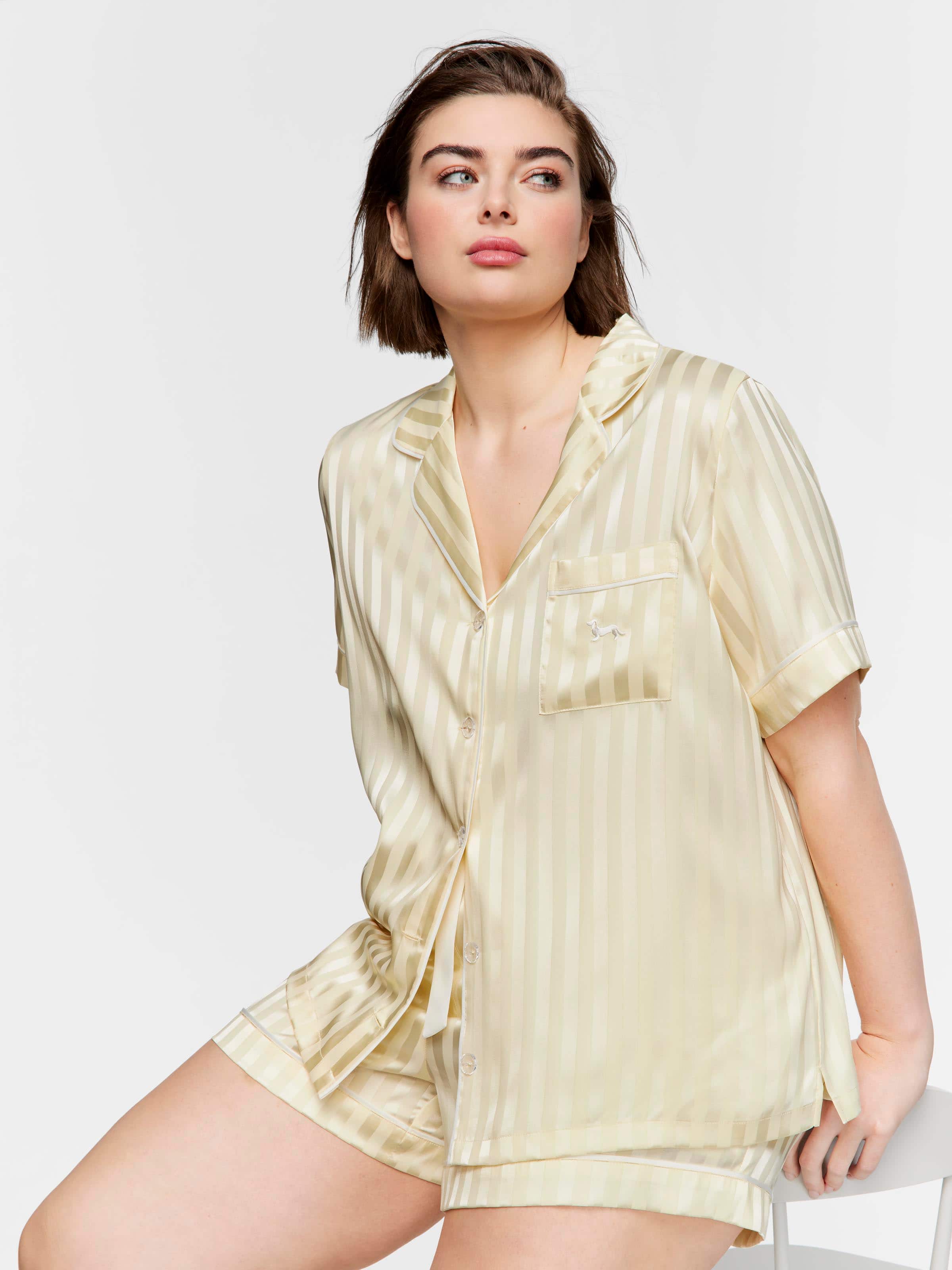 P.A. Plus Butter Stripe Chic Satin Shortie Pj Set
