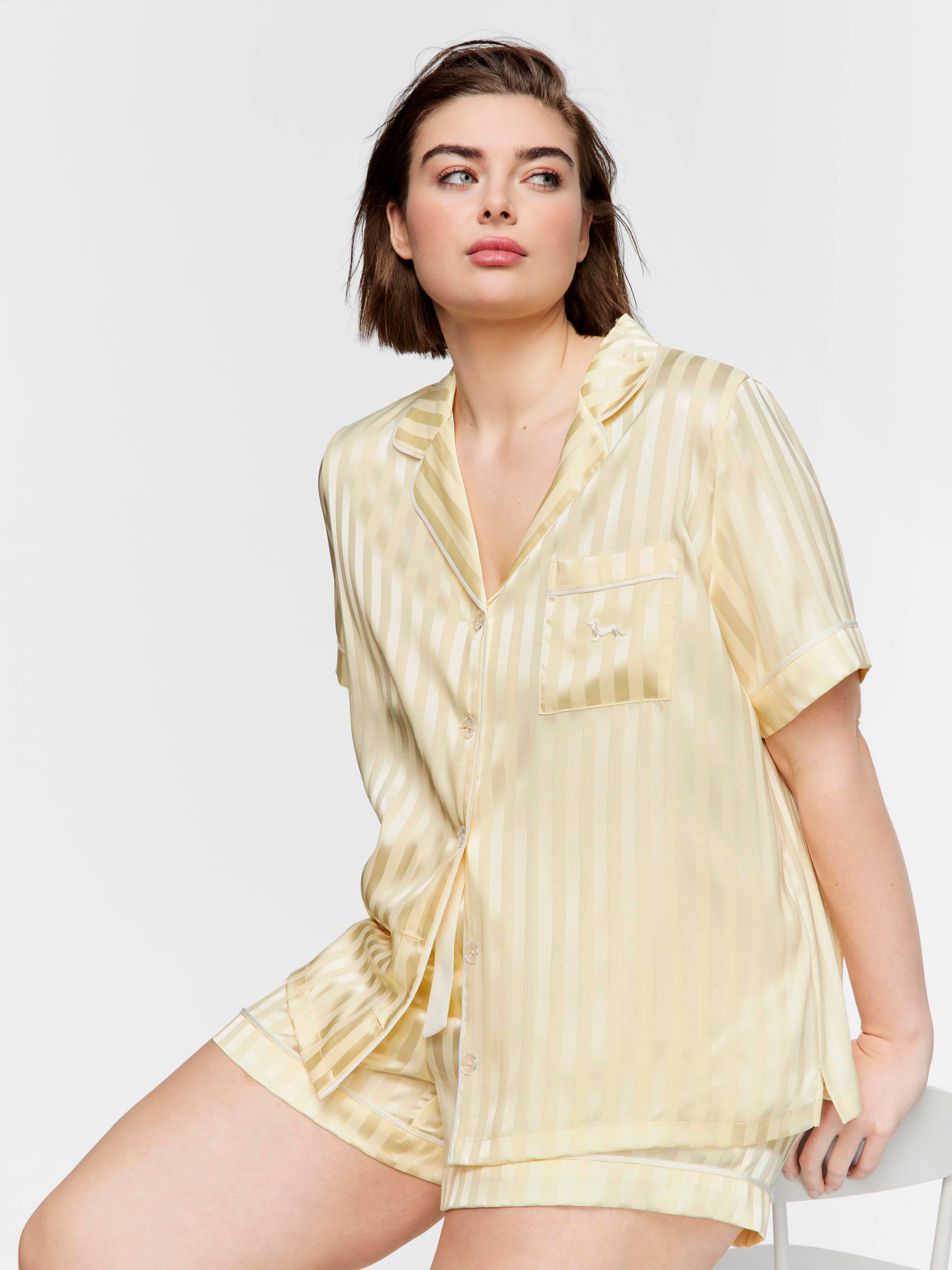P.A. Plus Butter Stripe Chic Satin Shortie Pj Set