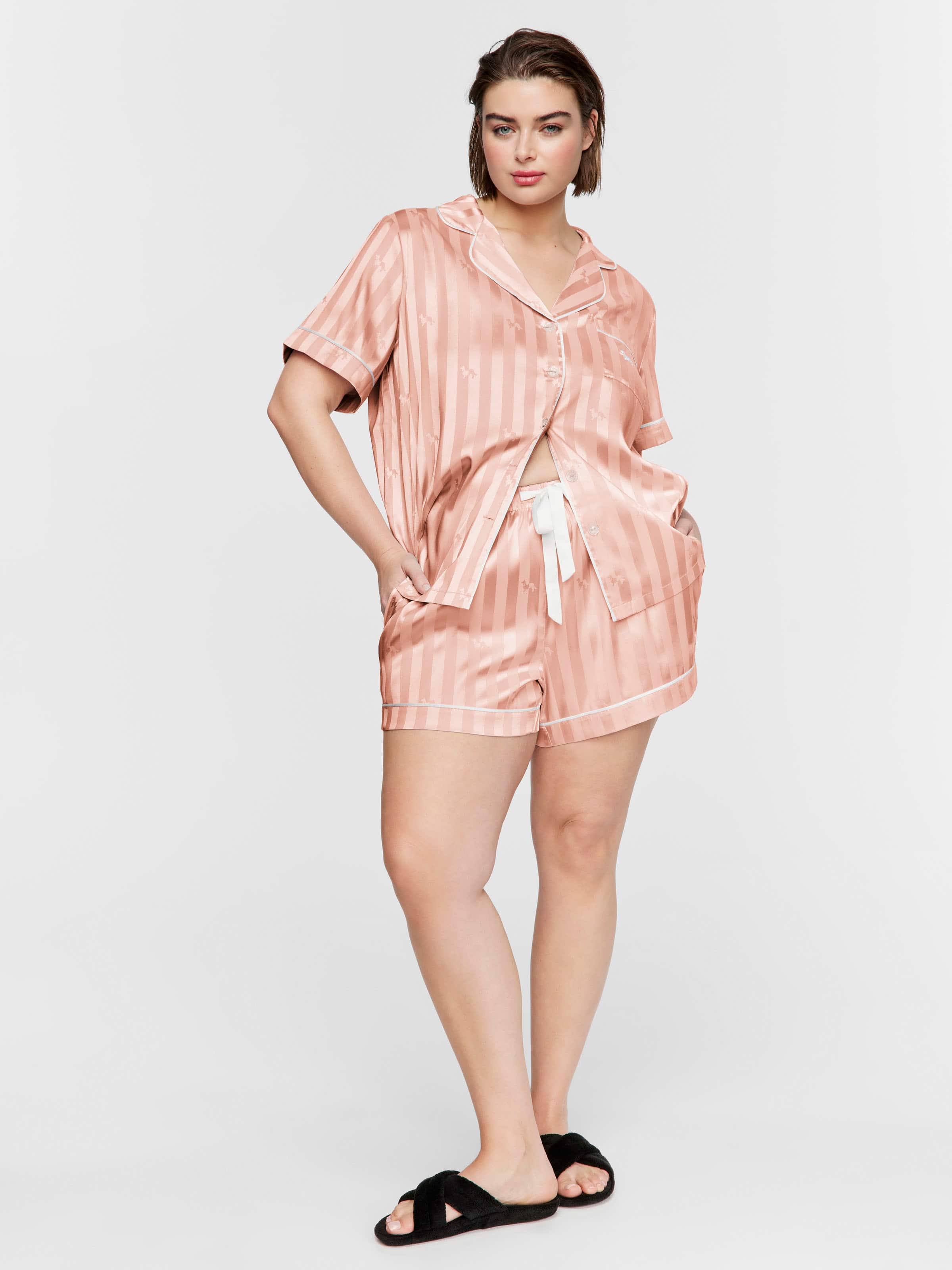 P.A. Plus Apricot Penny Stripe Chic Satin Shortie Pj Set
