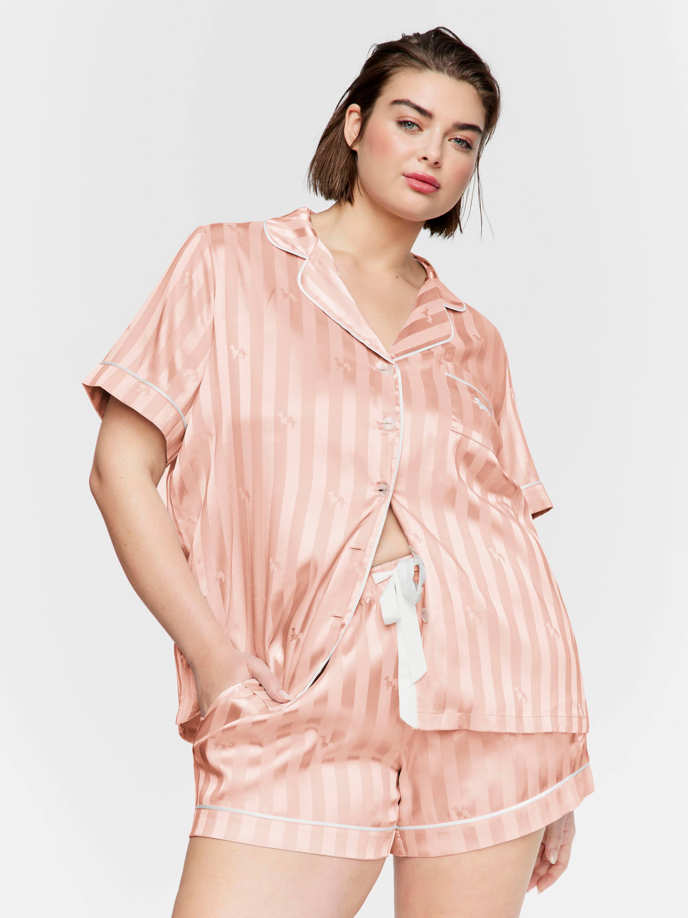P.A. Plus Apricot Penny Stripe Chic Satin Shortie Pj Set