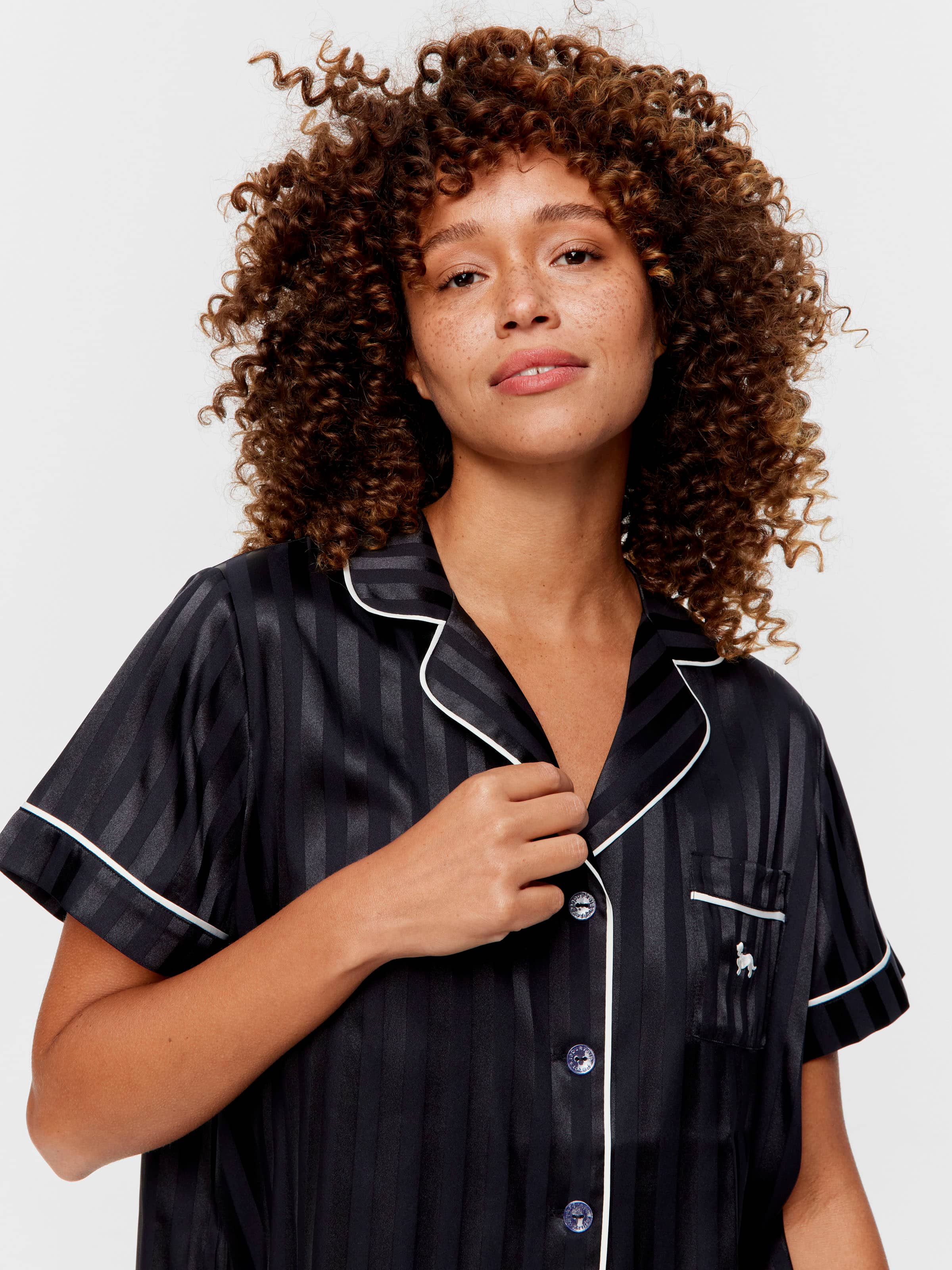 Black Stripe Chic Satin Shortie Pj Set Black Stripe - Peter Alexander Online