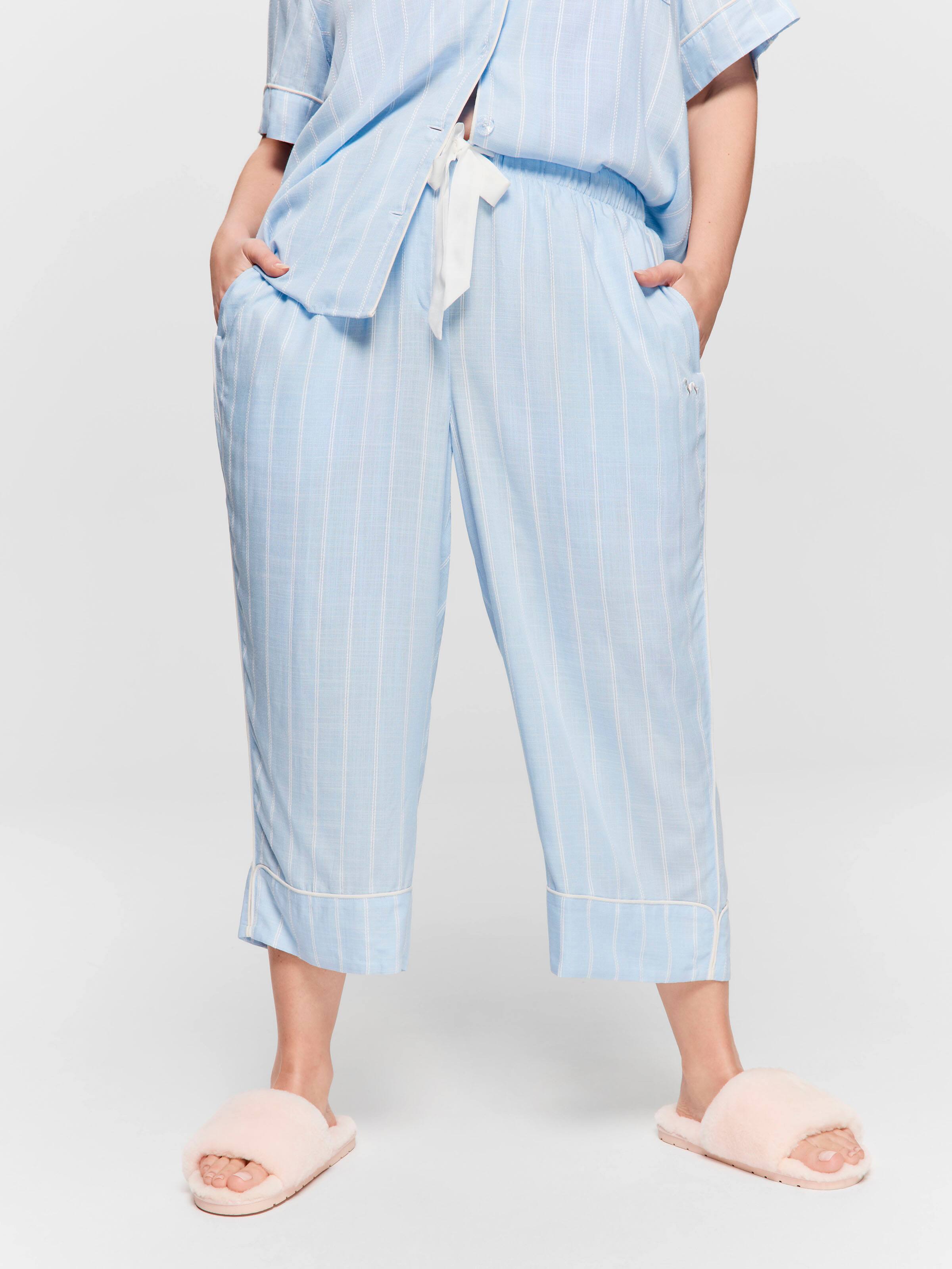 P.A. Plus Light Blue Stripe 100% Textured Viscose 3/4 Pj Pant