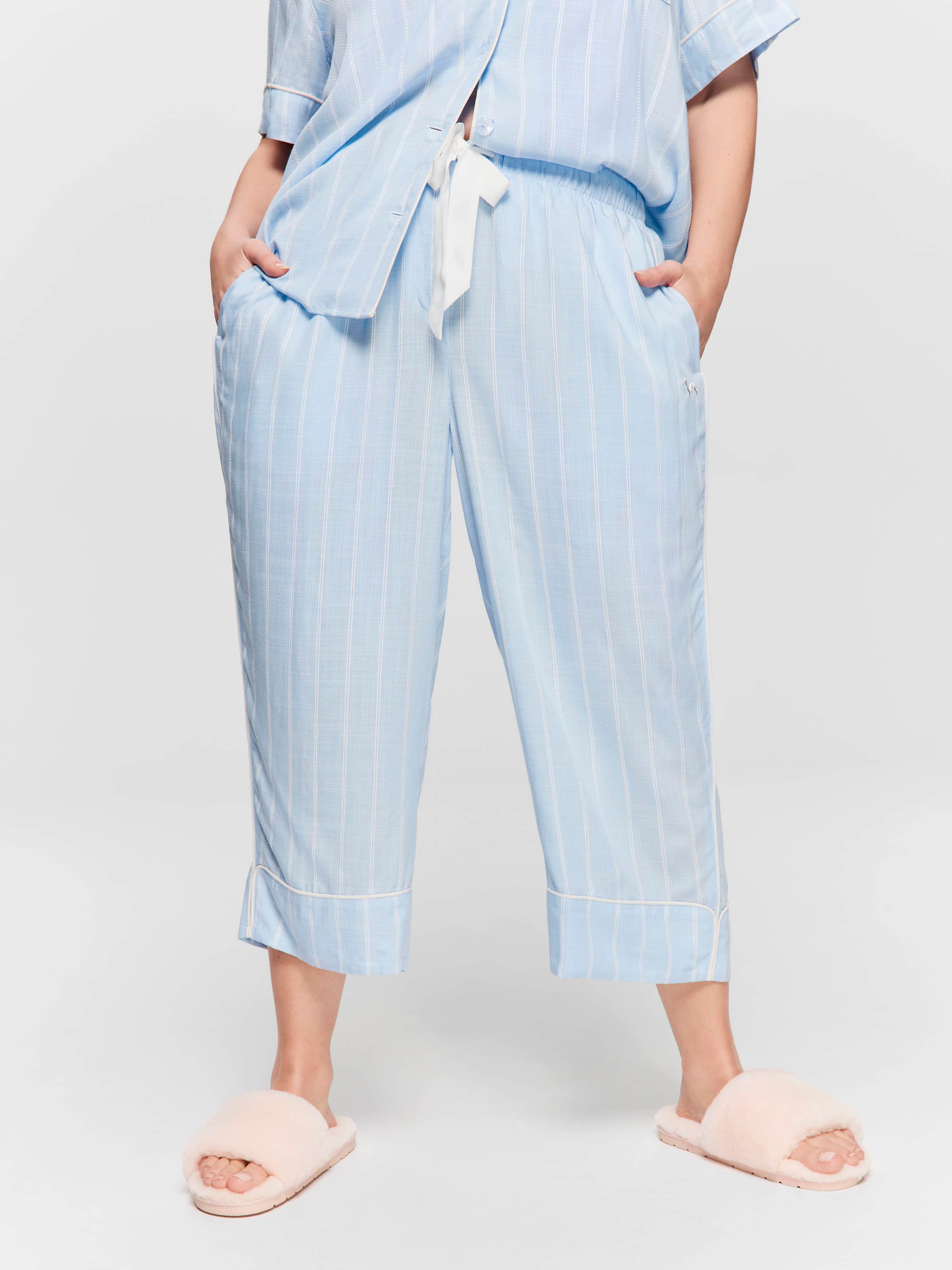 P.A. Plus Light Blue Stripe 100% Textured Viscose 3/4 Pj Pant