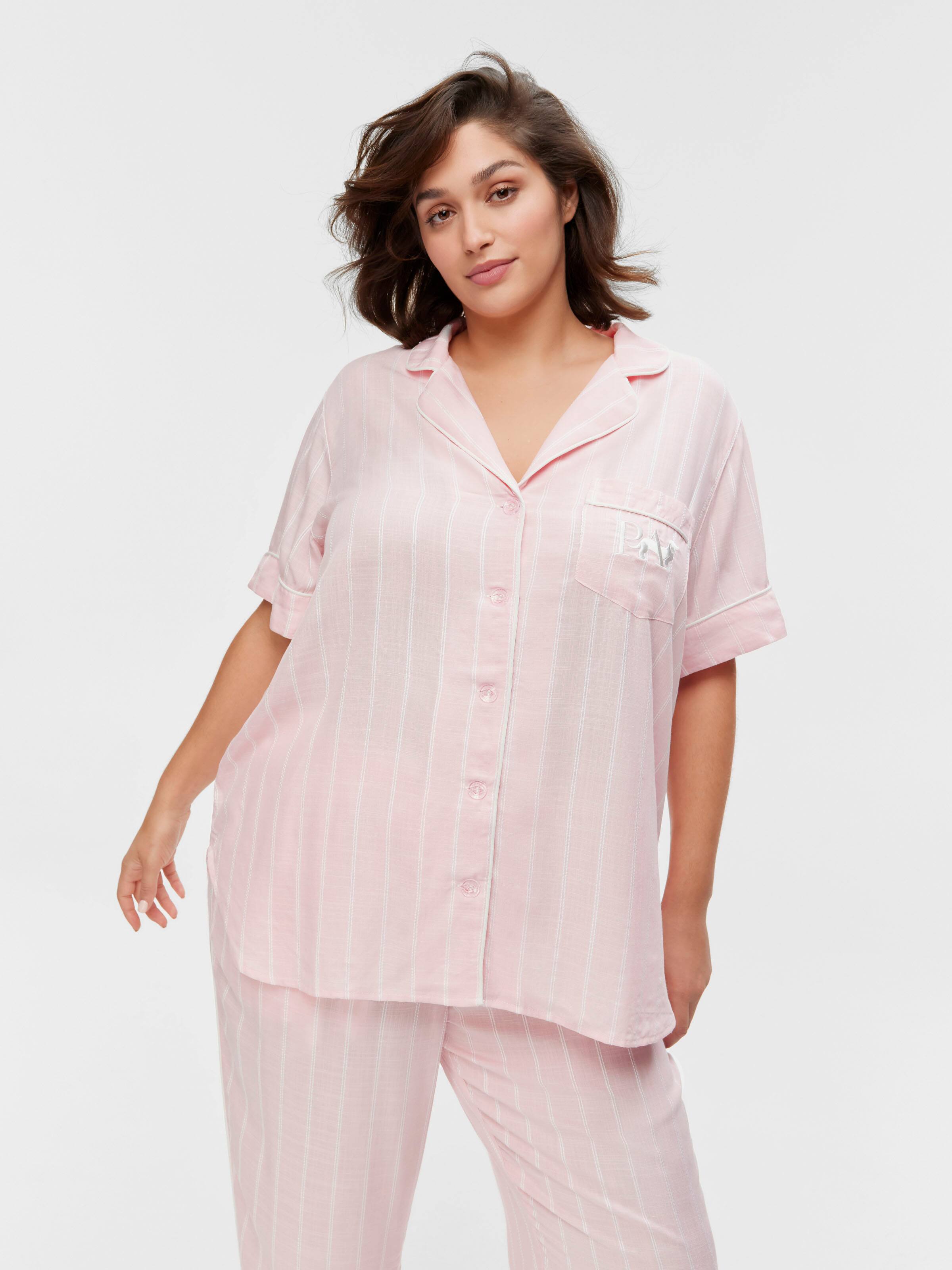 P.A. Plus Light Pink Stripe 100% Textured Viscose Short Sleeve Shirt