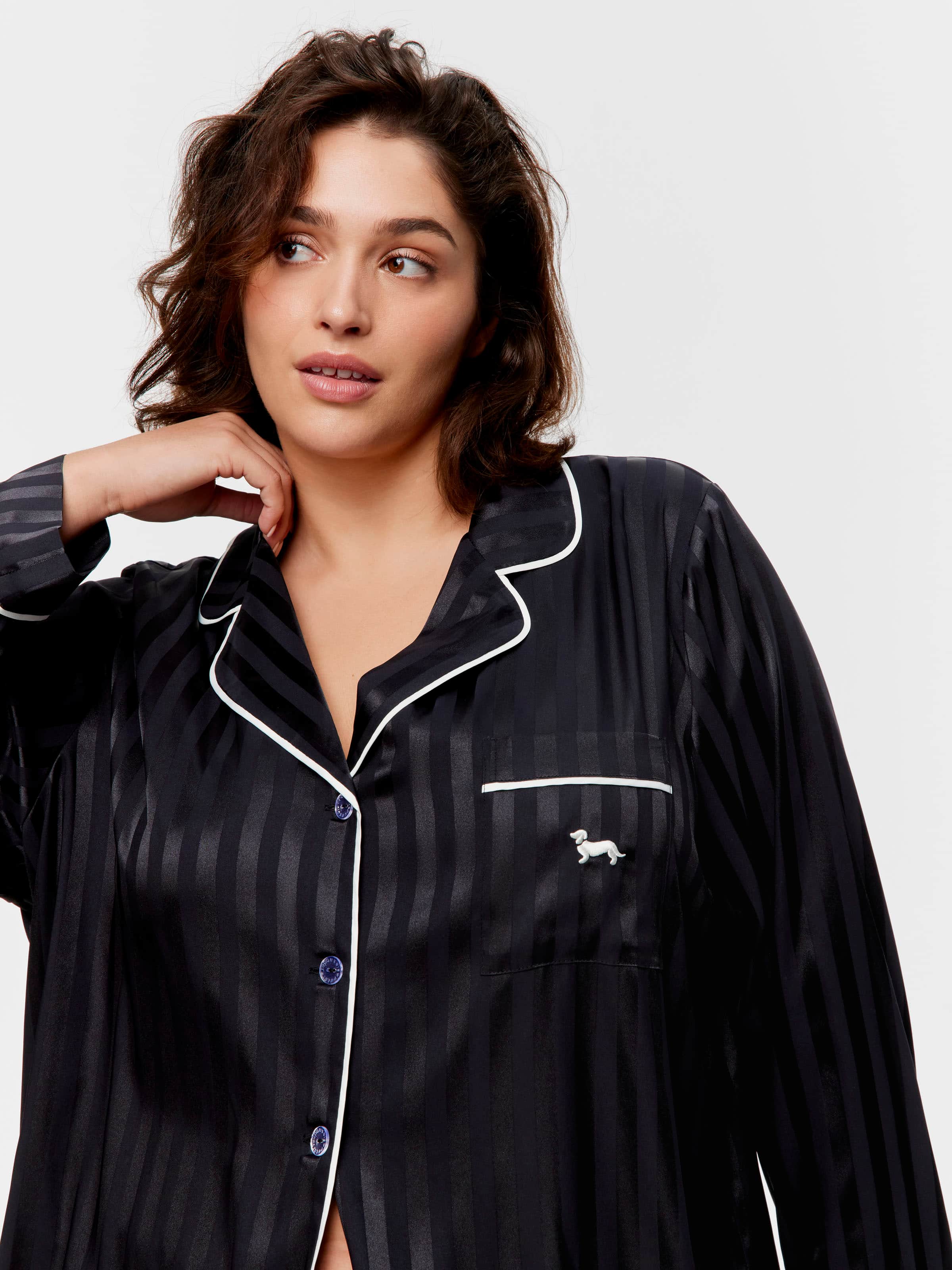P.A. Plus Black Stripe Chic Satin Long Pj Set