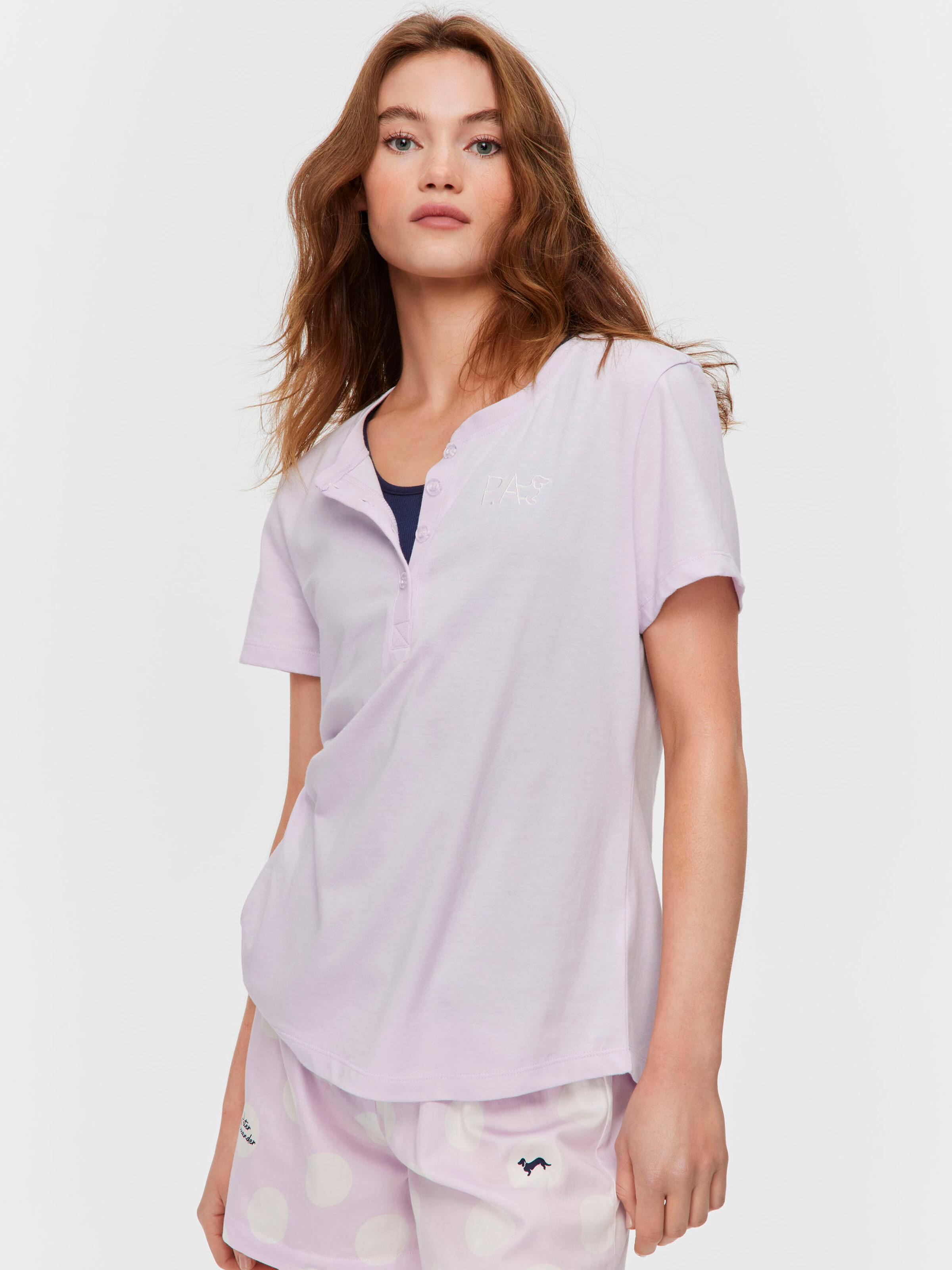 Lilac Henley Short Sleeve Top