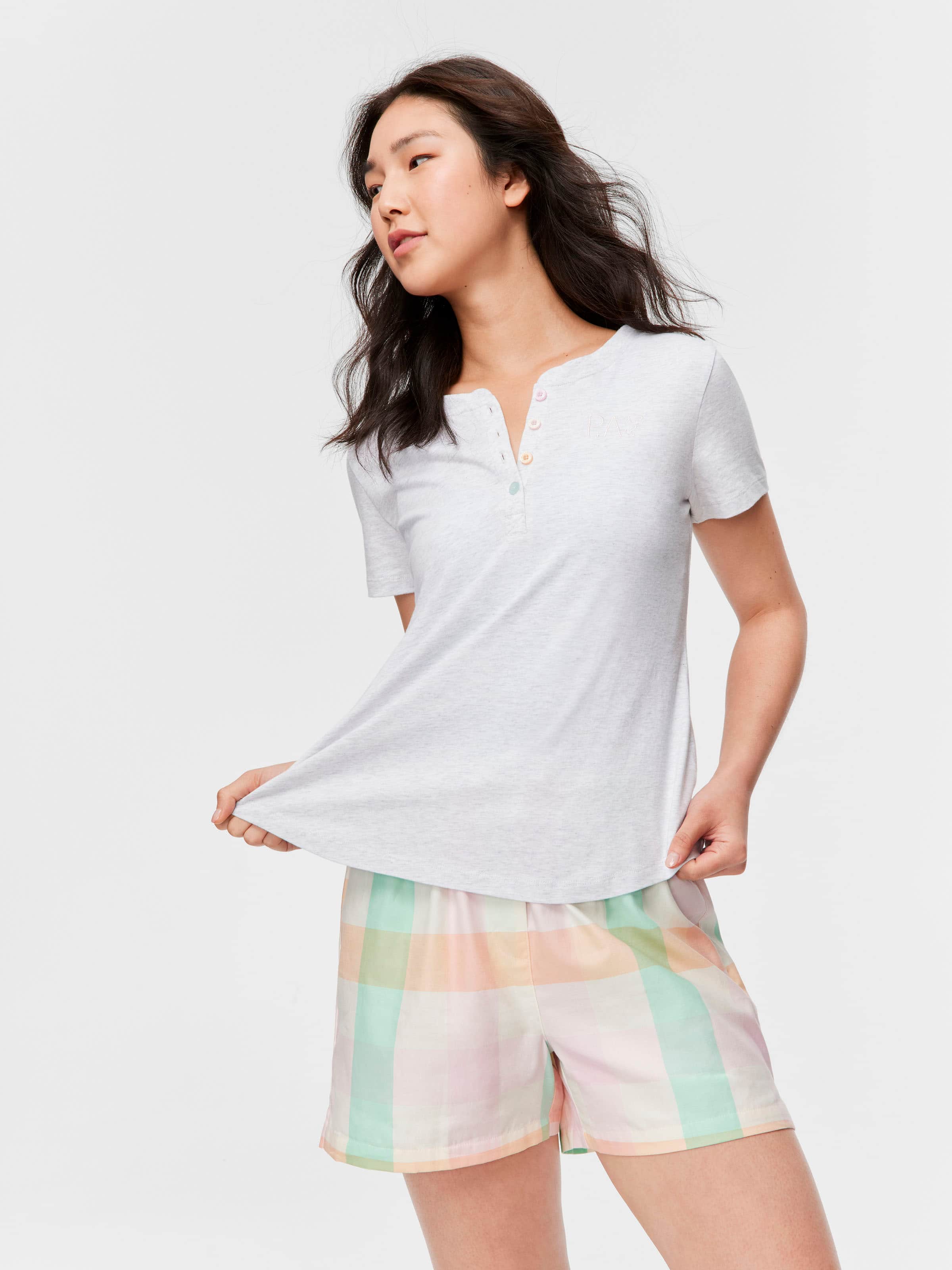 Grey Classic Henley Short Sleeve Top