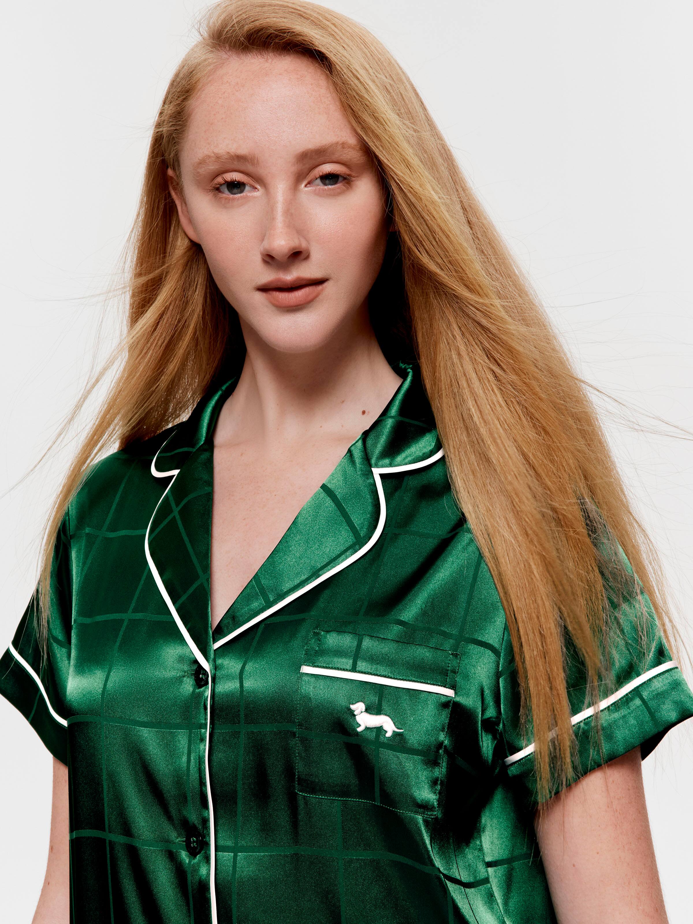 Green Check Satin Short Sleeve Nightshirt