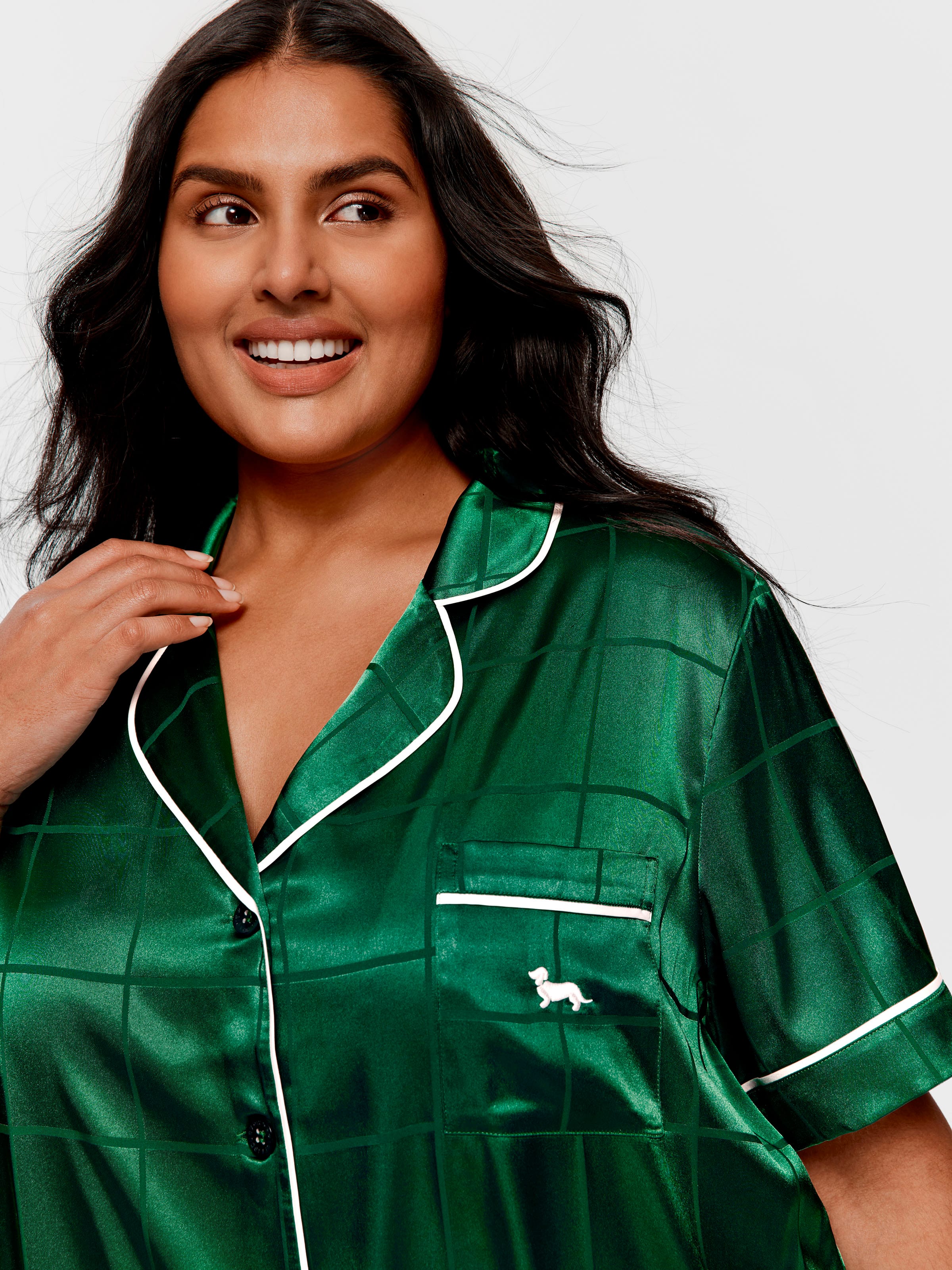 P.A. Plus Green Check Satin Short Sleeve Nightshirt