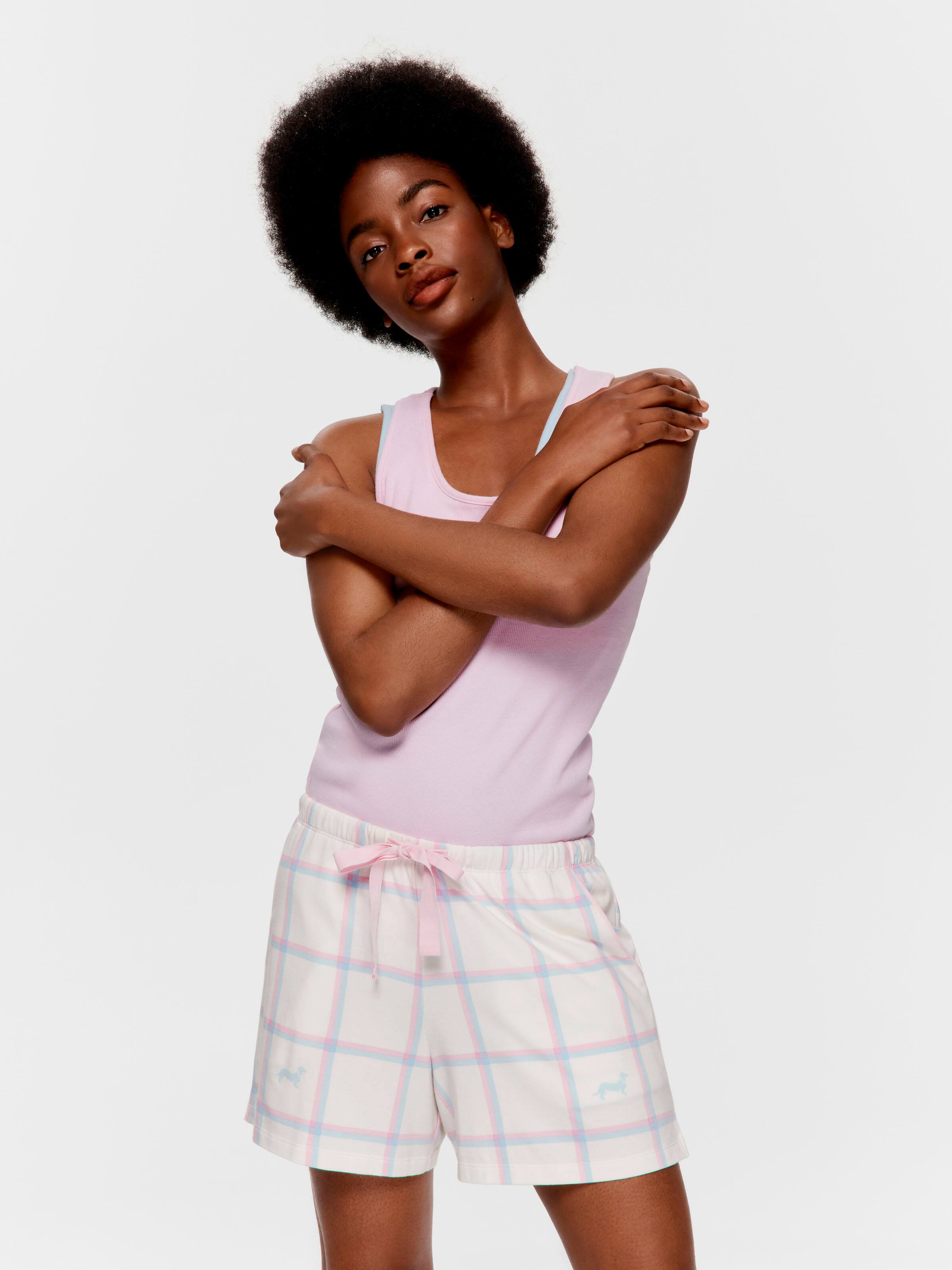 Cream Windowpane Long Pj Short