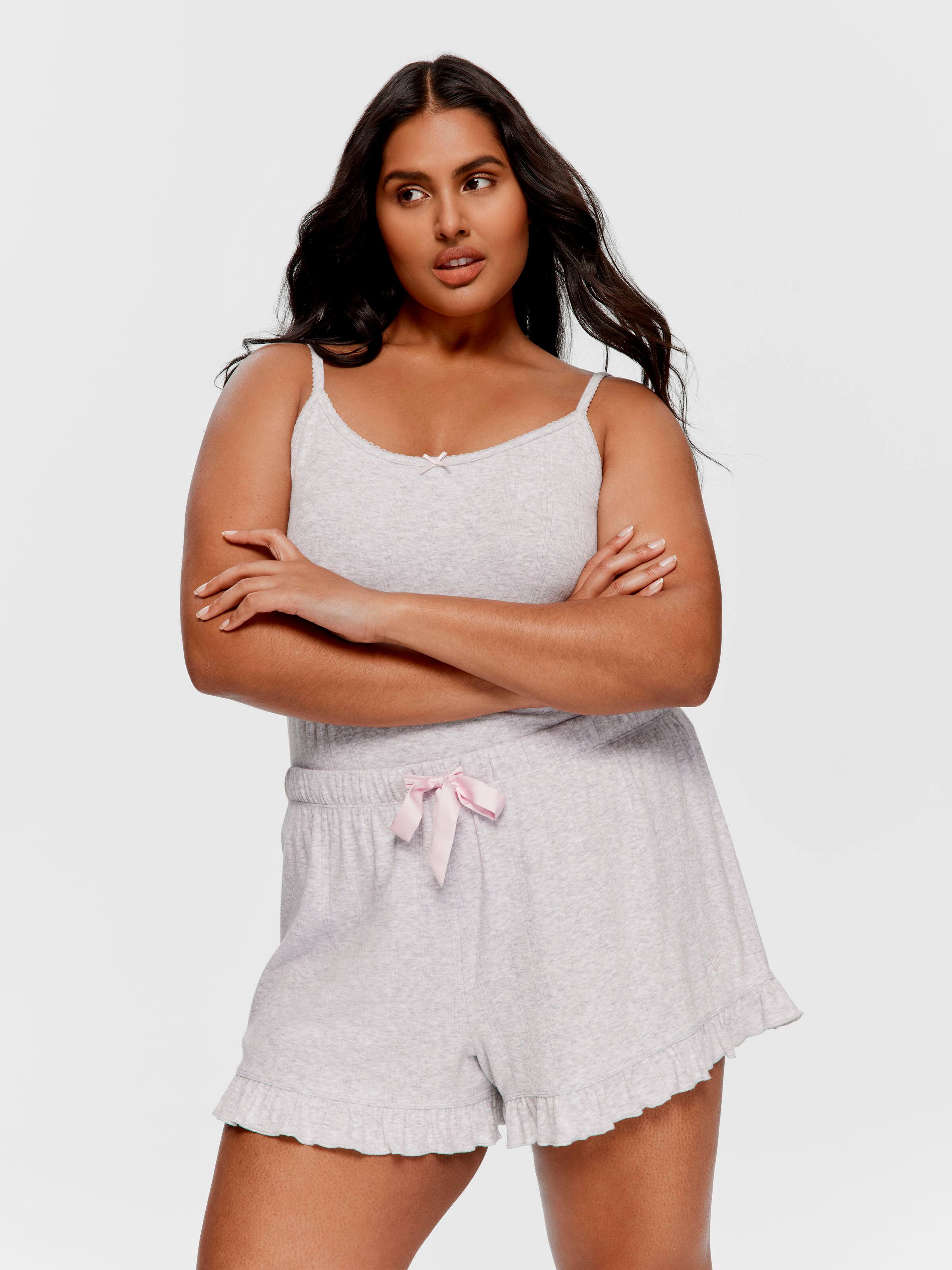 P.A. Plus Light Grey Pointelle Mini Flutter Short