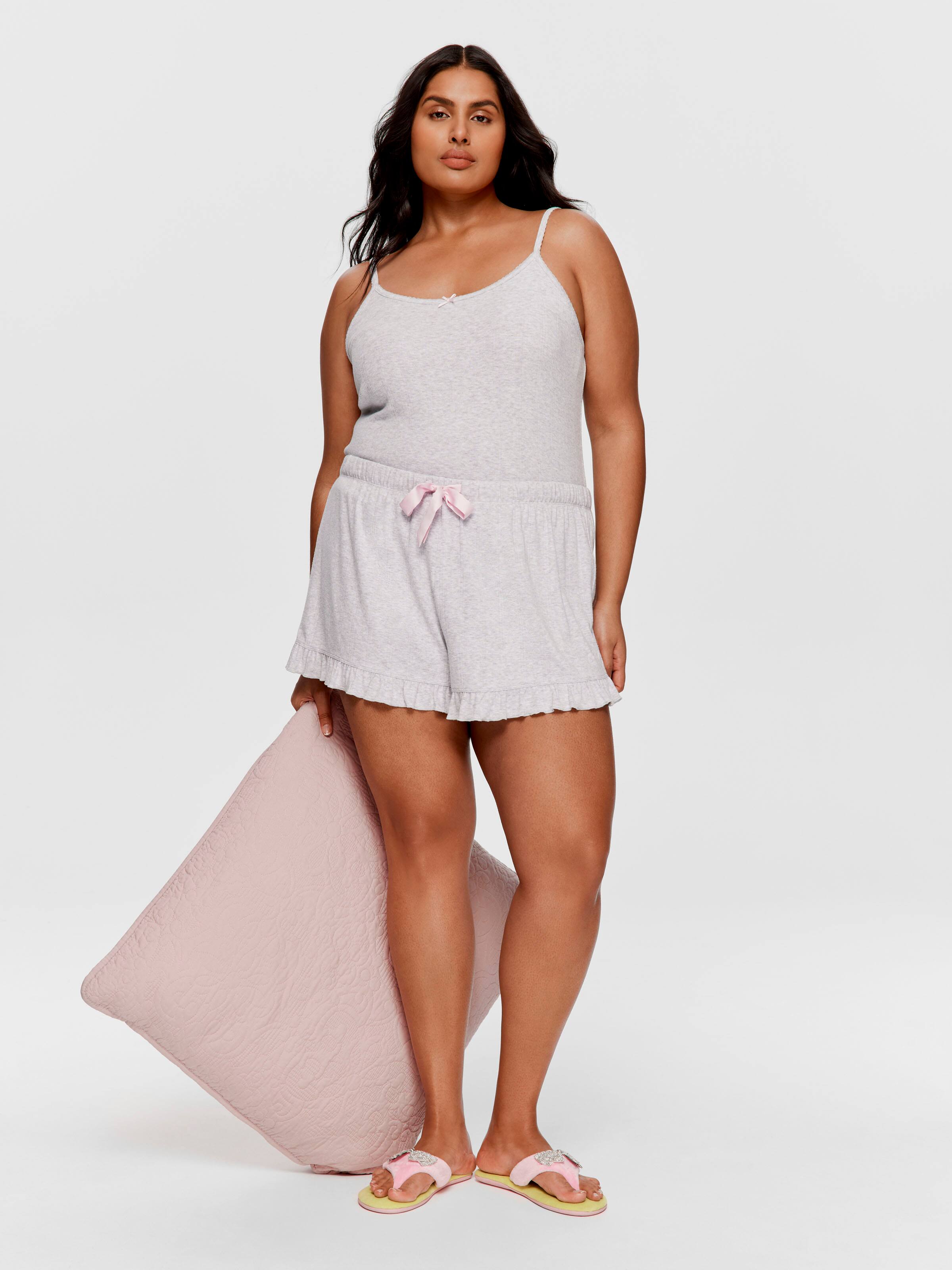P.A. Plus Light Grey Pointelle Mini Flutter Short