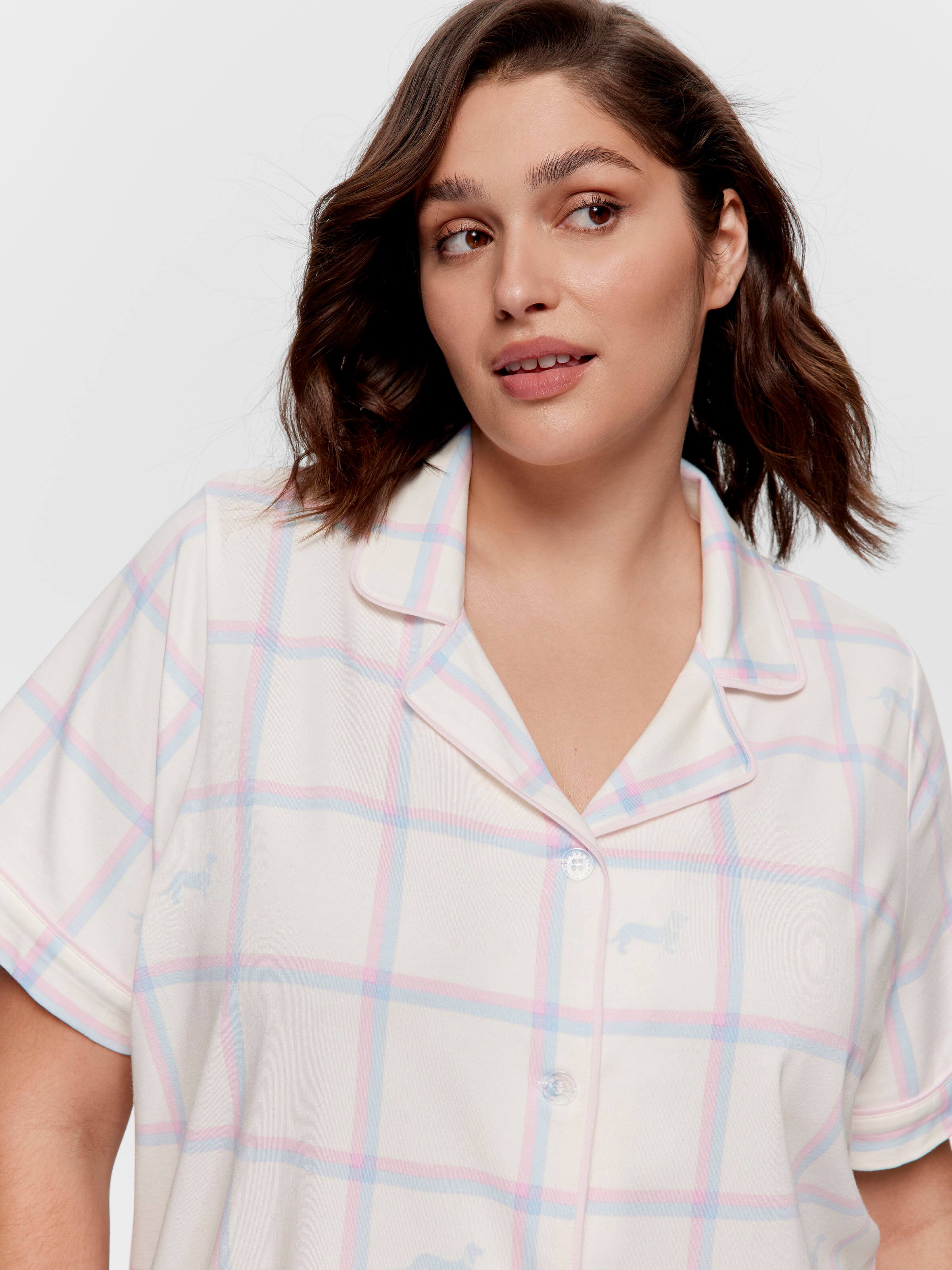 P.A. Plus Cream Windowpane Short Sleeve Shirt