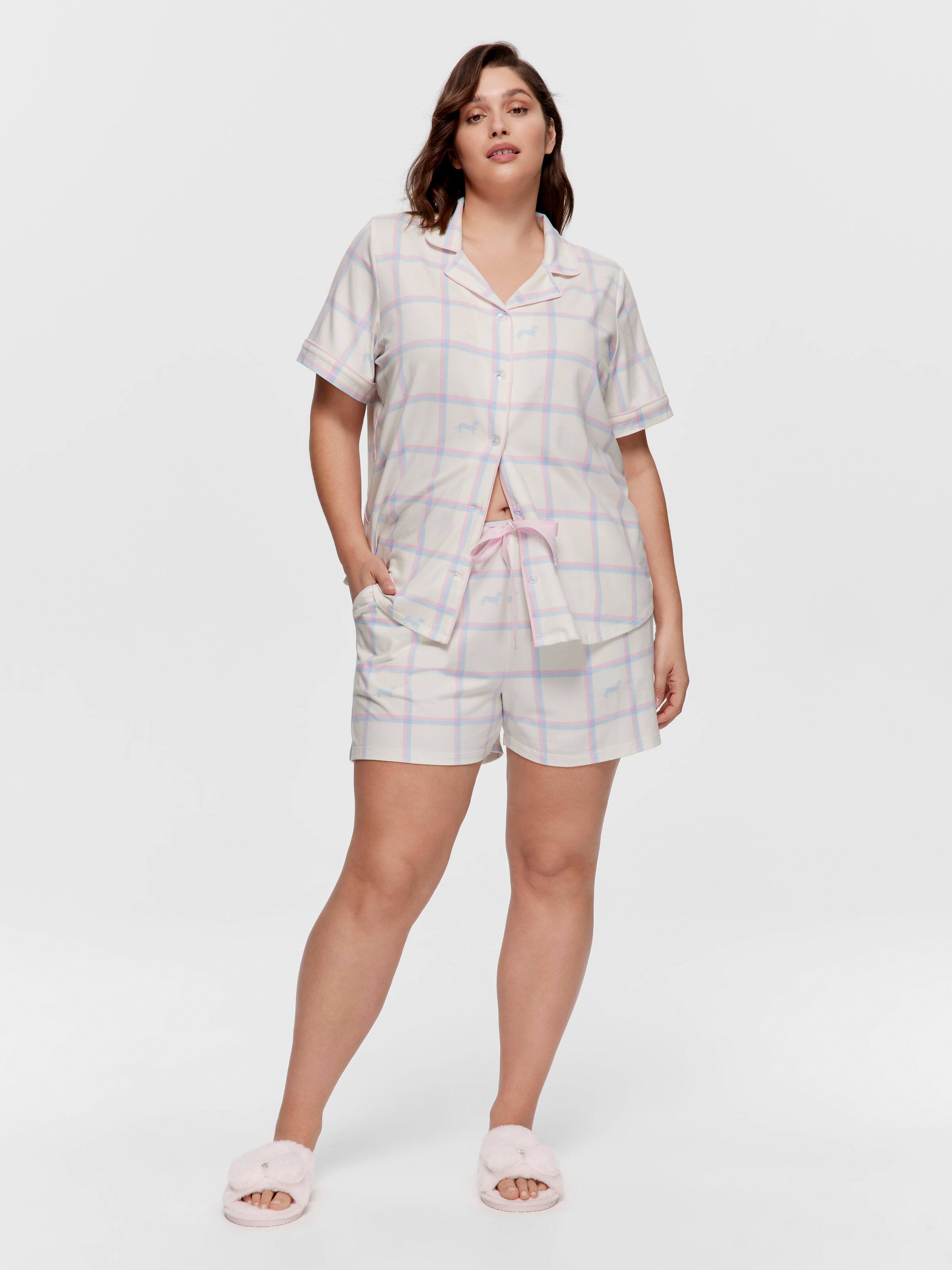 P.A. Plus Cream Windowpane Long Pj Short