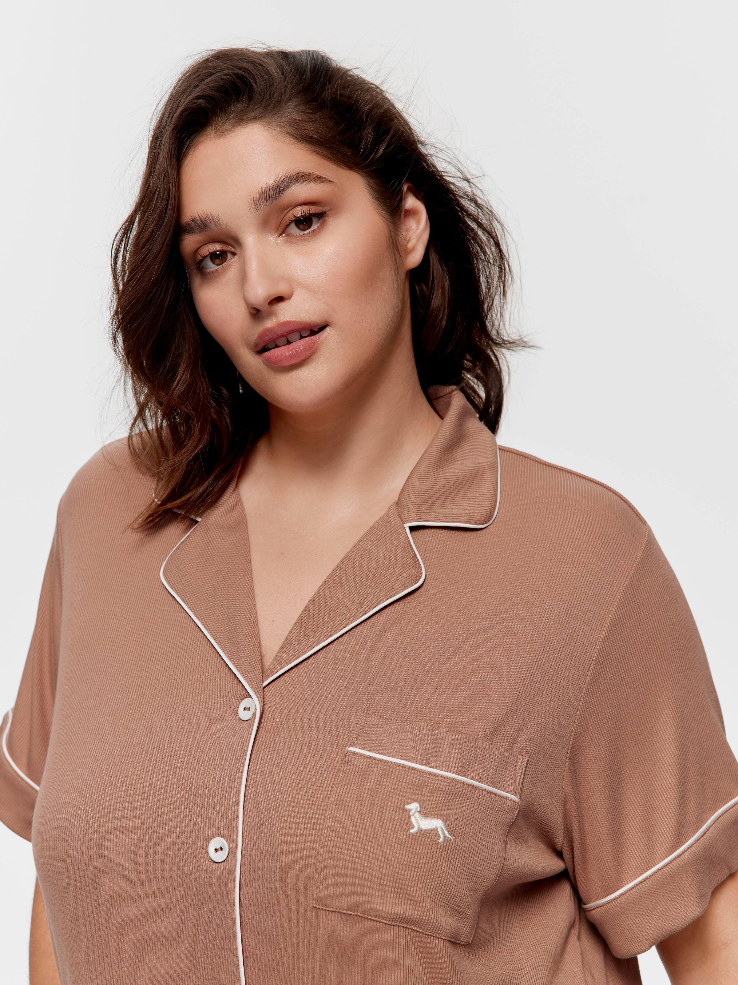 P.A. Plus Caramel Bamboo Rib Short Sleeve Shirt