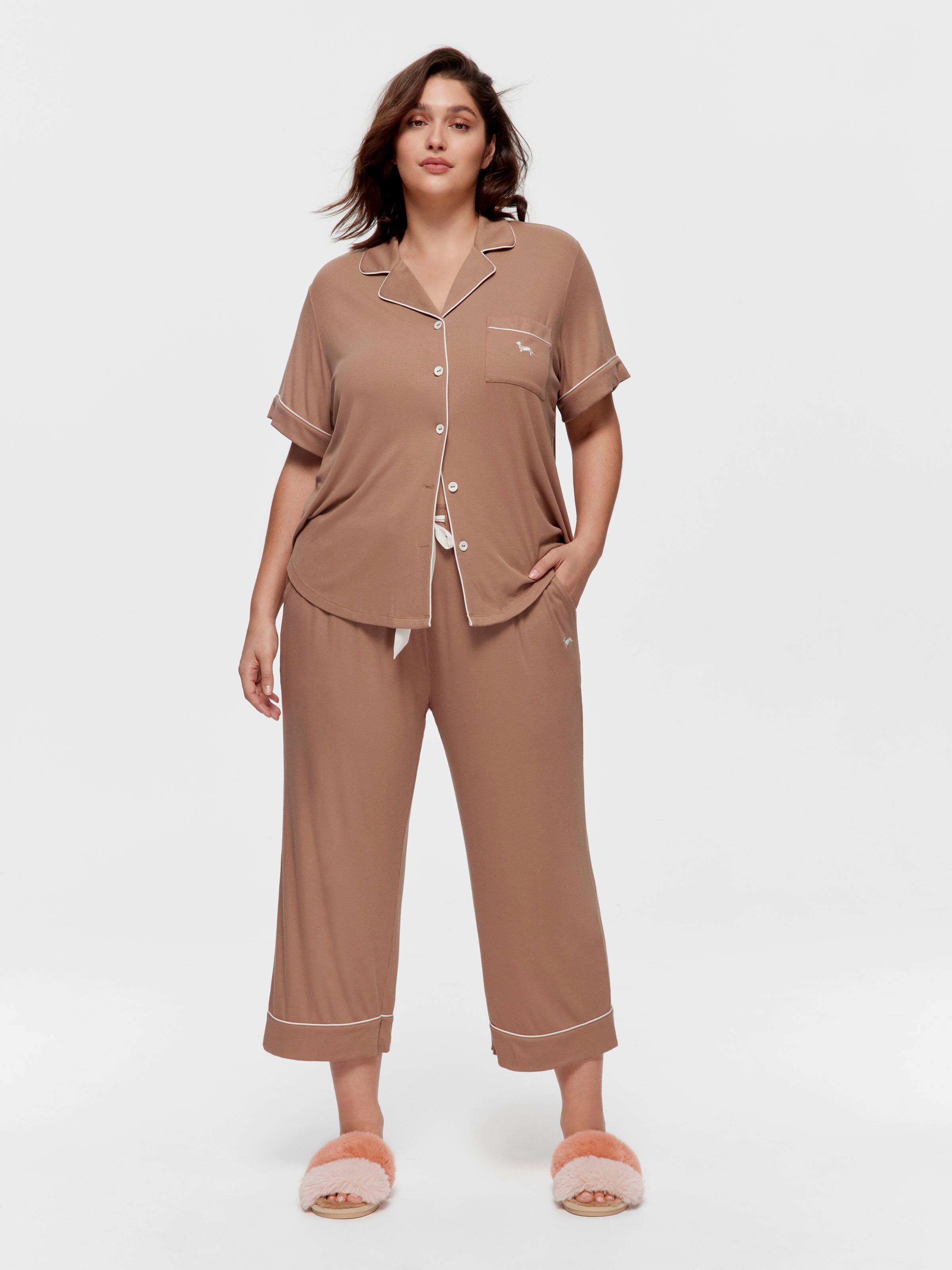 P.A. Plus Caramel Bamboo Rib 3/4 Pj Pant