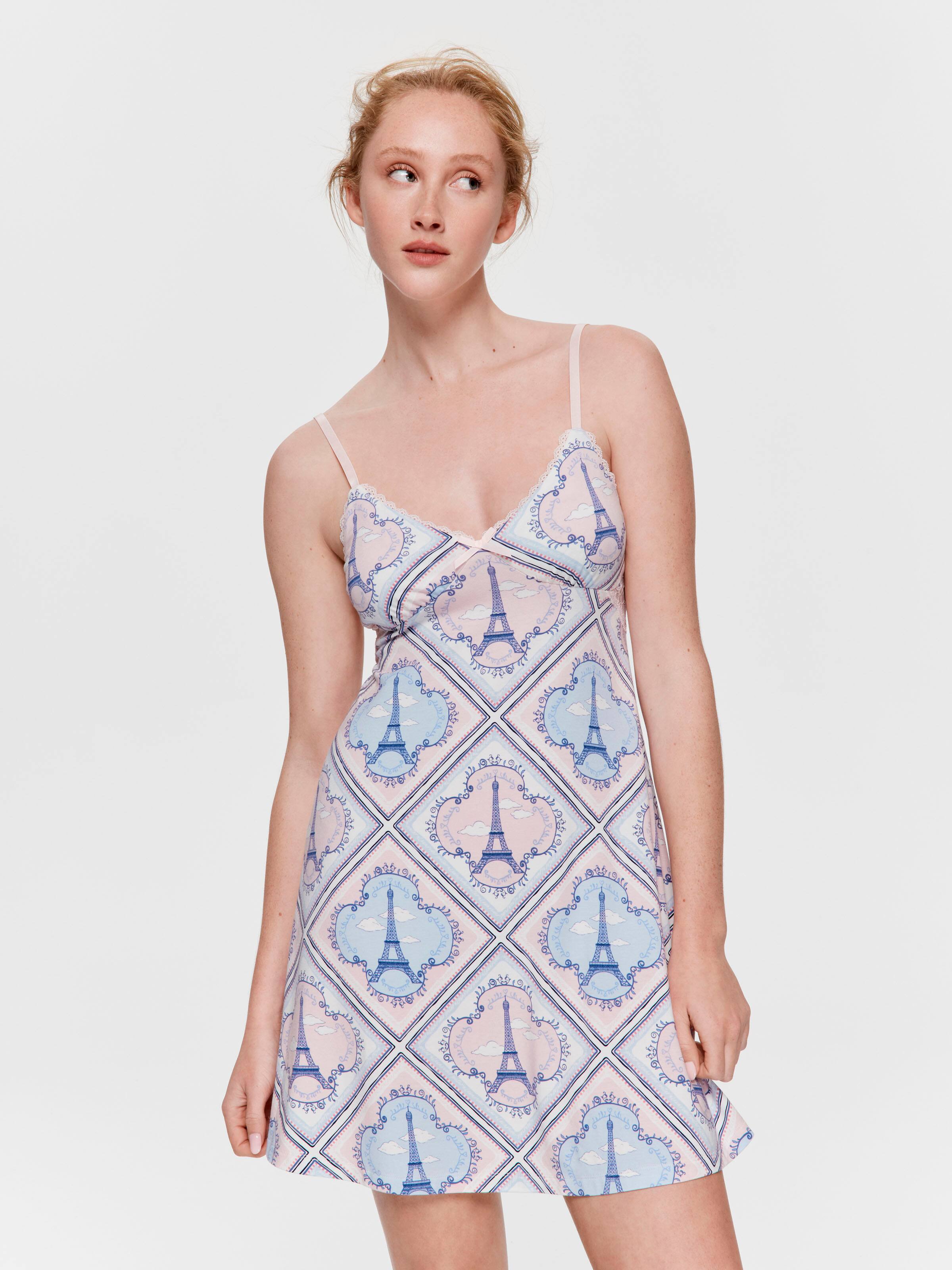 Paris Eiffel Tower Lace Back Slip Nightie