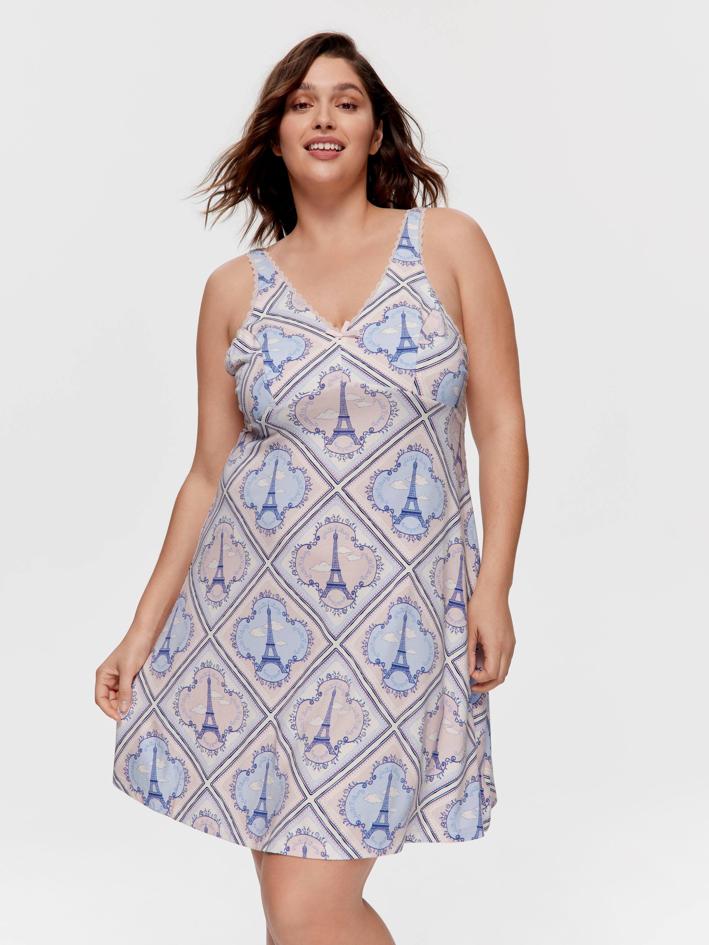 P.A. Plus Paris Eiffel Tower Lace Back Slip Nightie