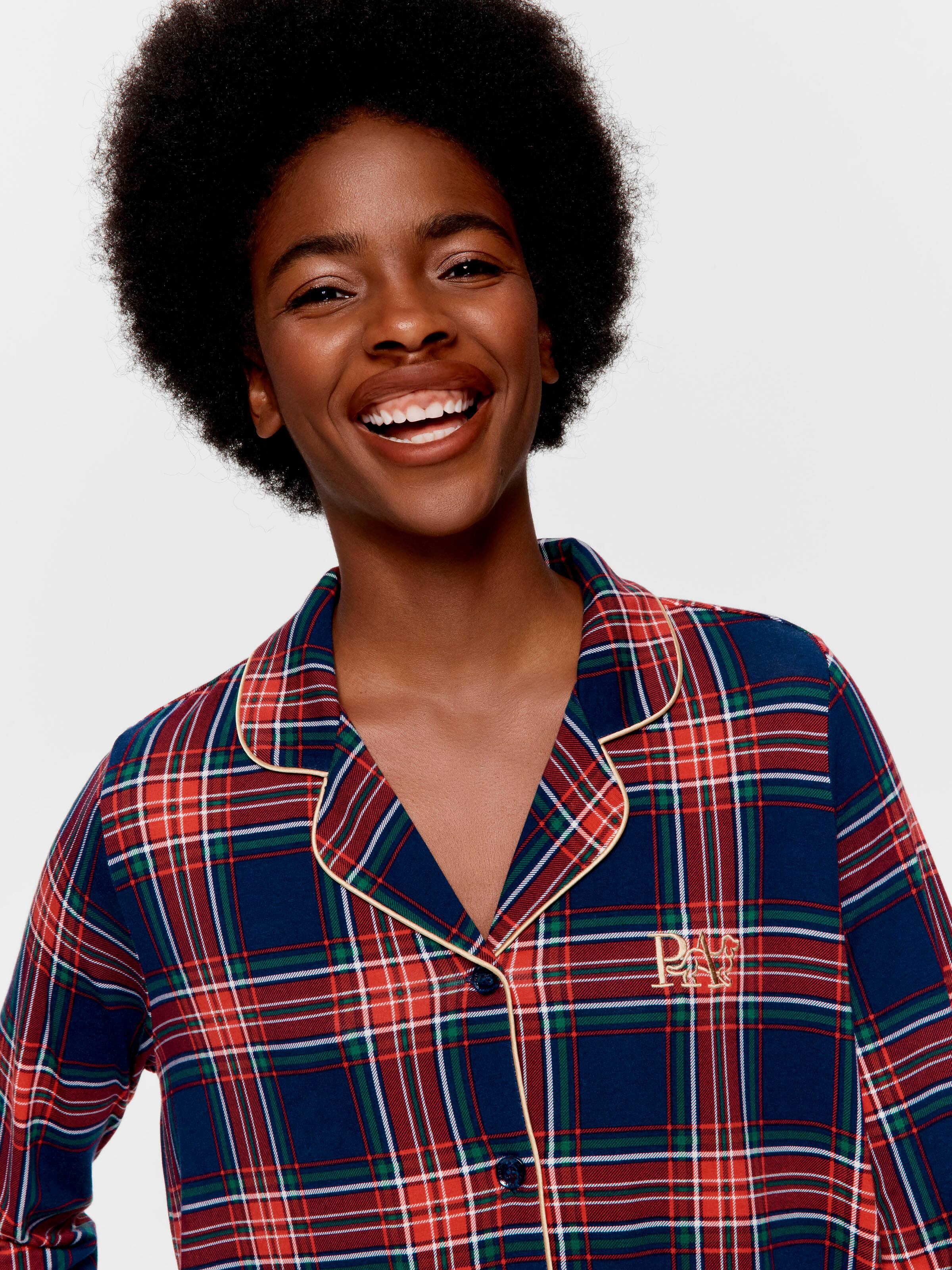 Navy Tartan Bamboo Blend Long Sleeve Nightshirt