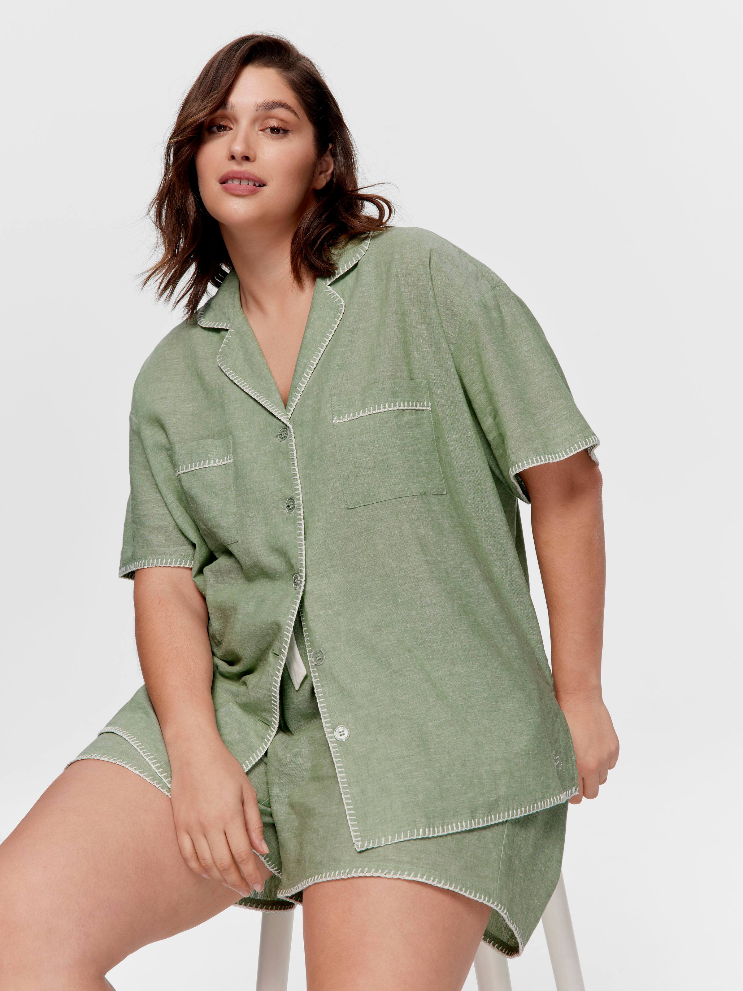P.A. Plus Sage Linen Shortie Pj Set
