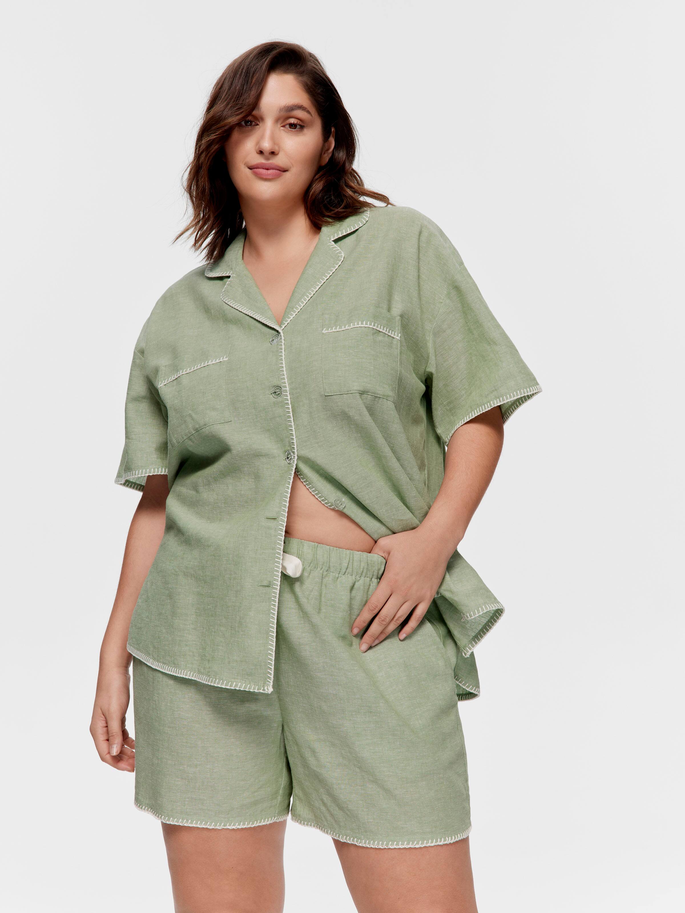 P.A. Plus Sage Linen Shortie Pj Set