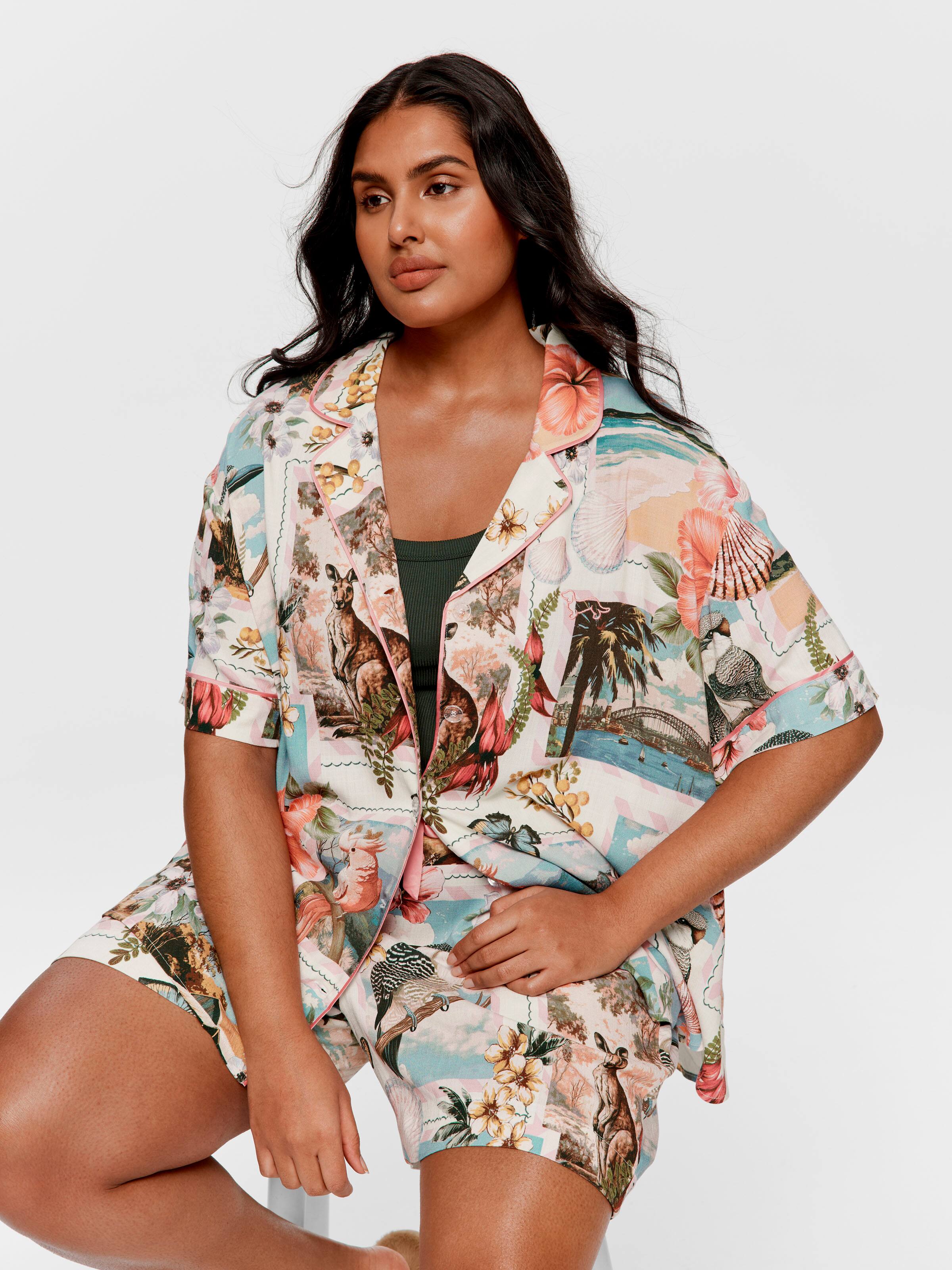 P.A. Plus Aussie Postcards Shortie Pj Set