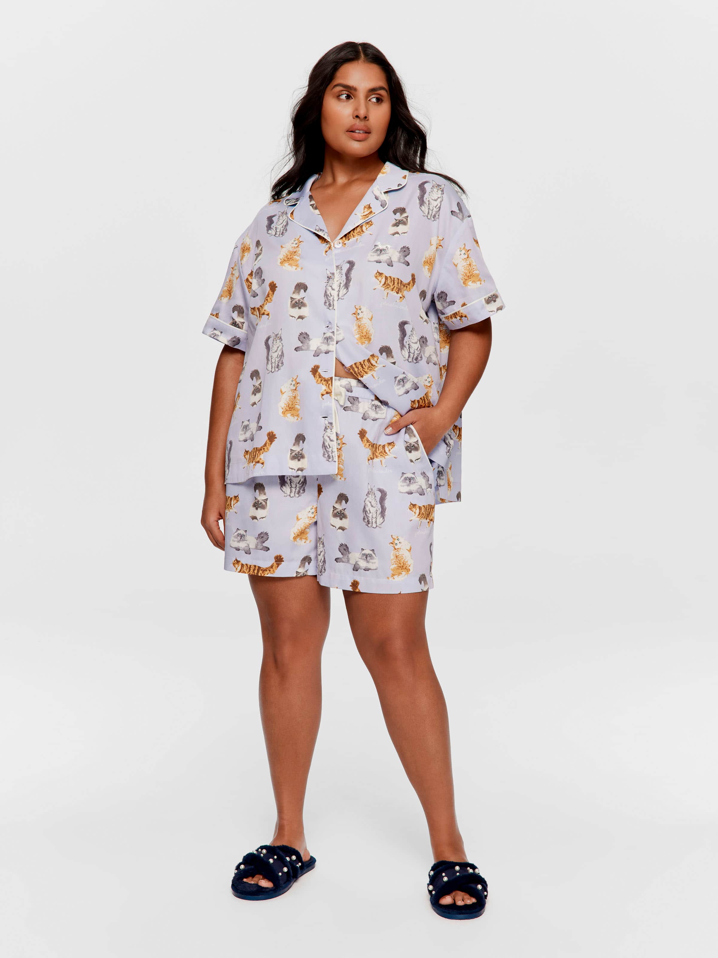 P.A. Plus Mixed Cats 100% Cotton Relaxed Mid Short