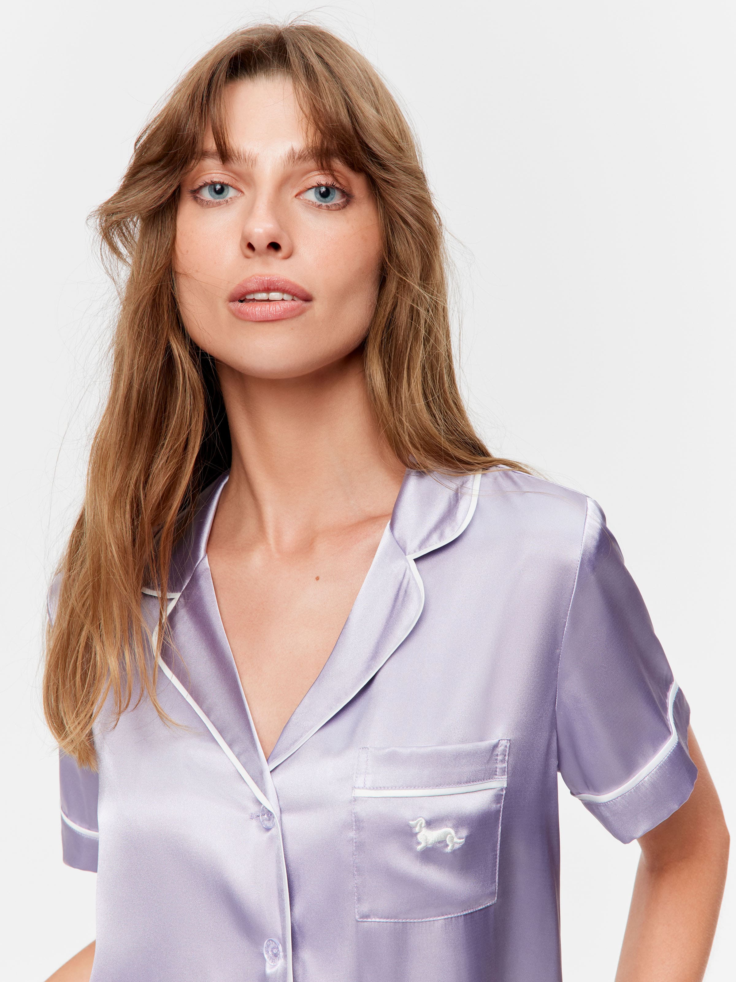 Lavender Chic Satin Shortie Pj Set